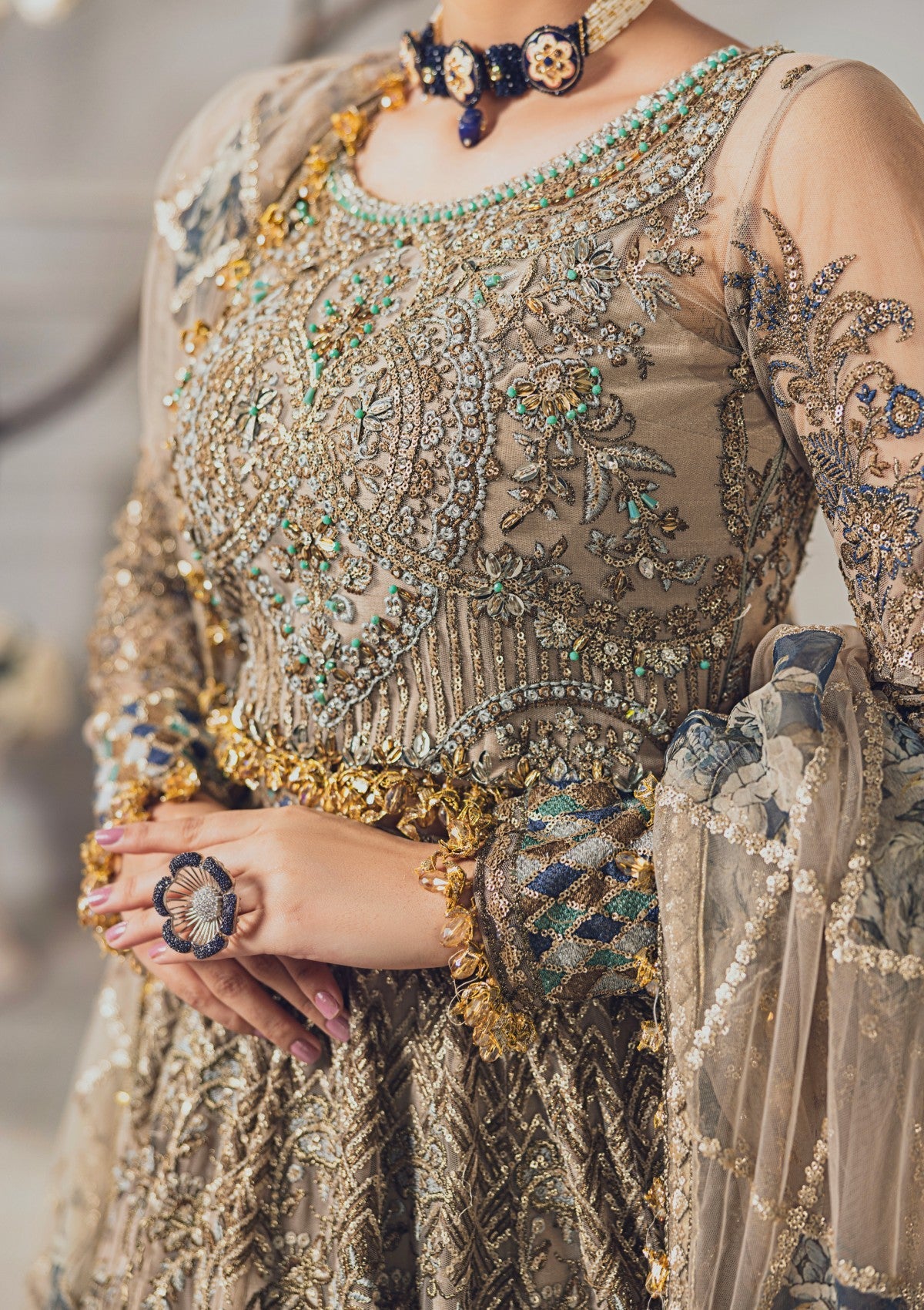 Formal Collection - Rubaaiyat - Wedding Edit 24 - Skin Gold - Official Rubaaiyat - Agha Fabrics UK