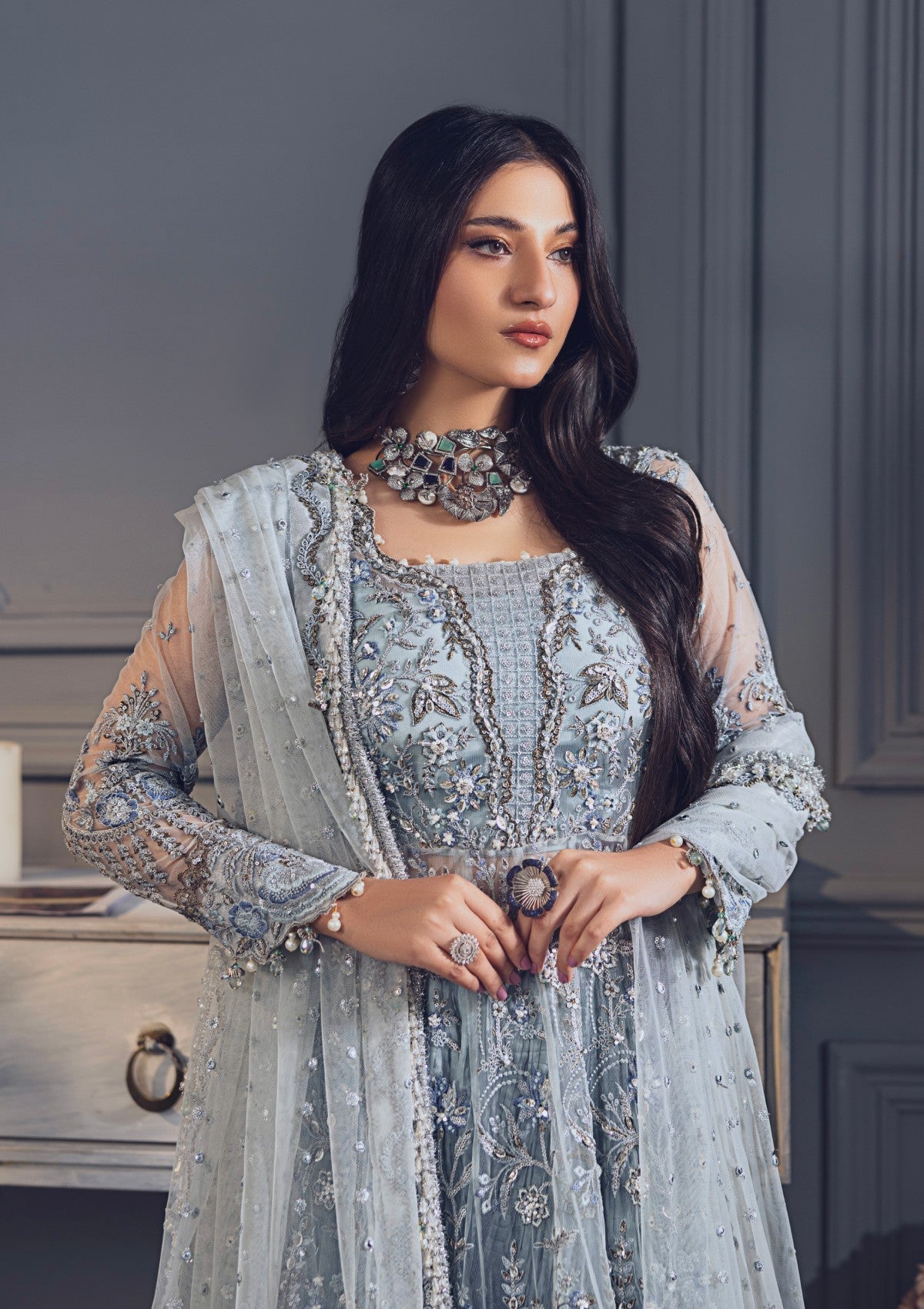 Formal Collection - Rubaaiyat - Wedding Edit 24 - Sky Blue - Official Rubaaiyat - Agha Fabrics UK