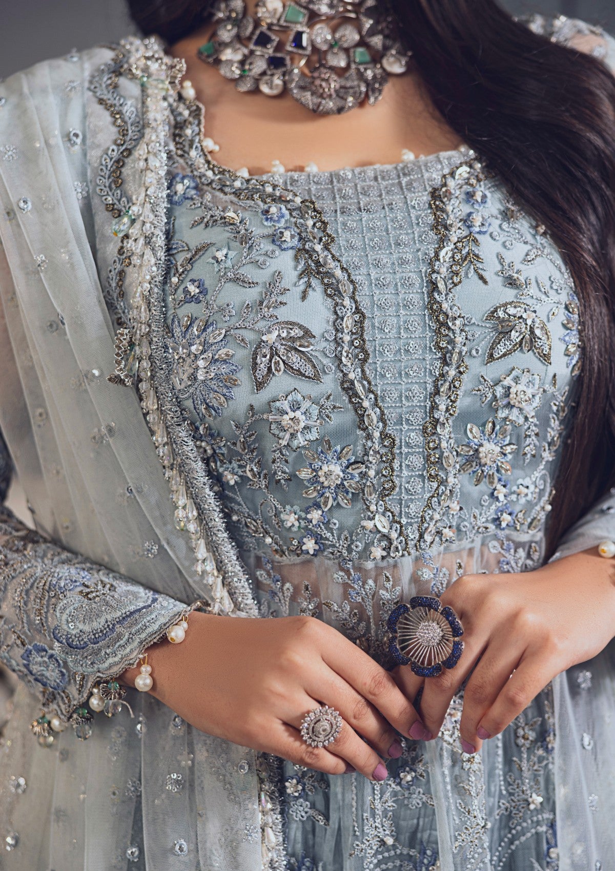 Formal Collection - Rubaaiyat - Wedding Edit 24 - Sky Blue - Official Rubaaiyat - Agha Fabrics UK