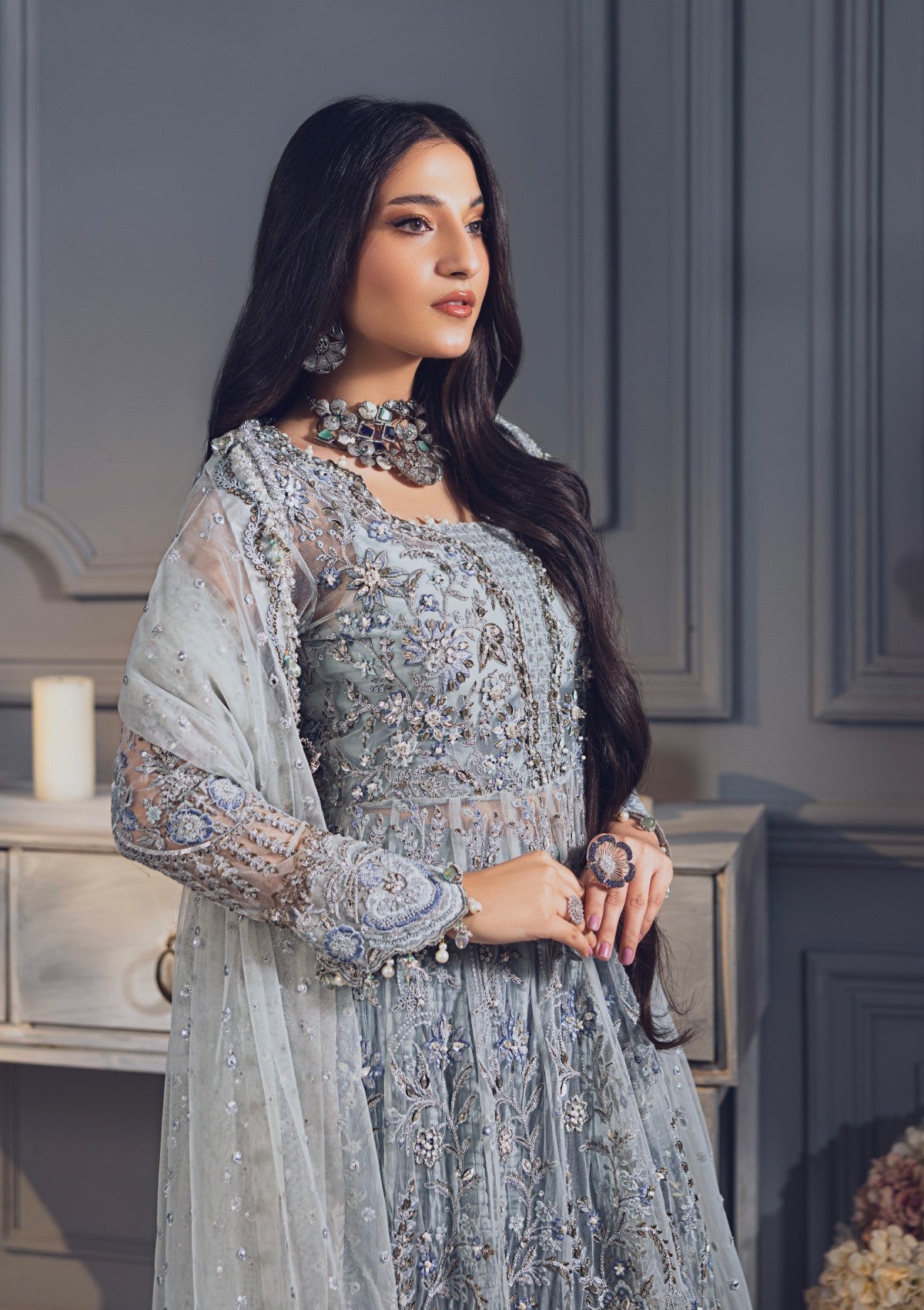 Formal Collection - Rubaaiyat - Wedding Edit 24 - Sky Blue - Official Rubaaiyat - Agha Fabrics UK