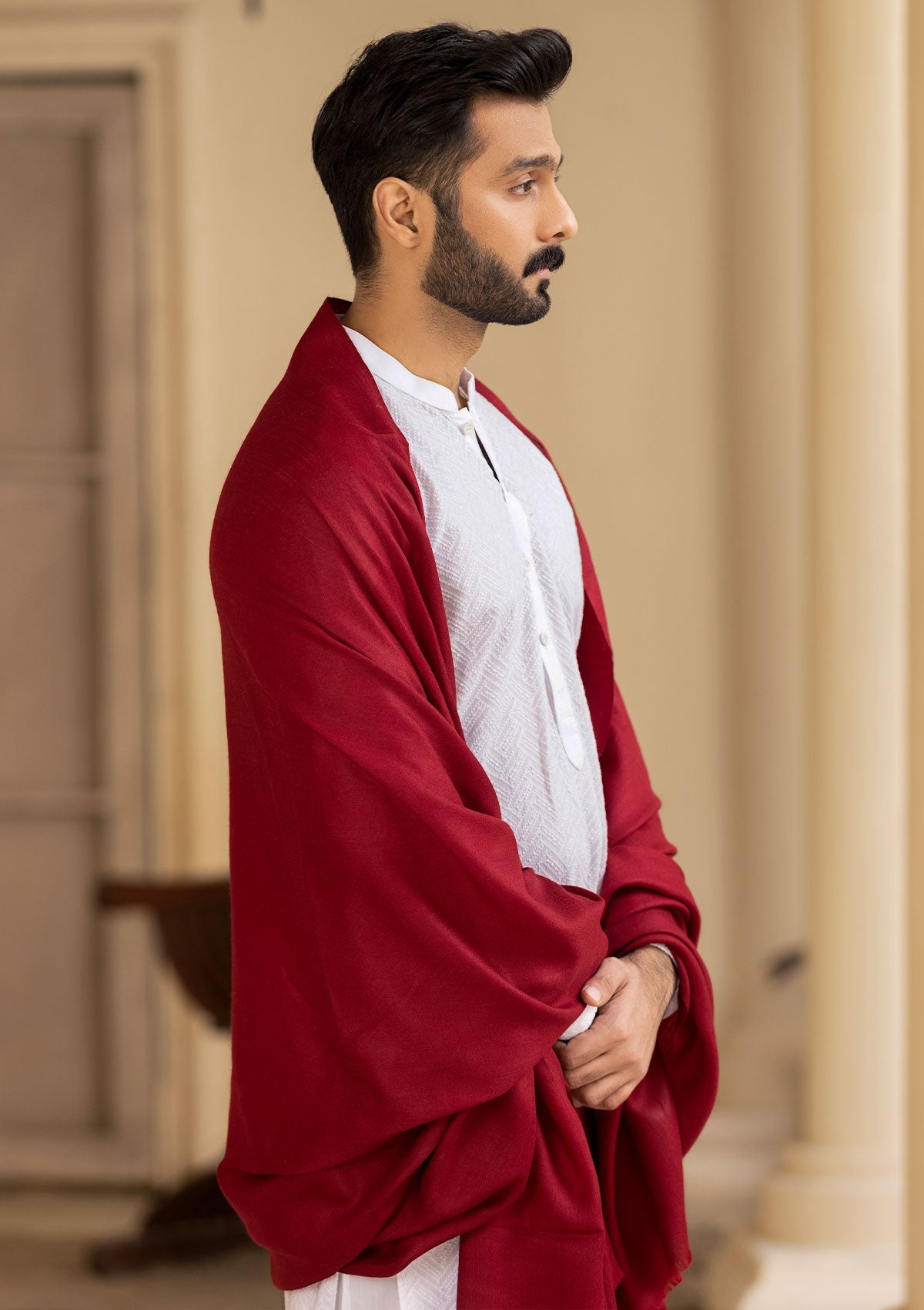 Men Shawls - Pure Pashmina Shawl - D#233 - Maroon