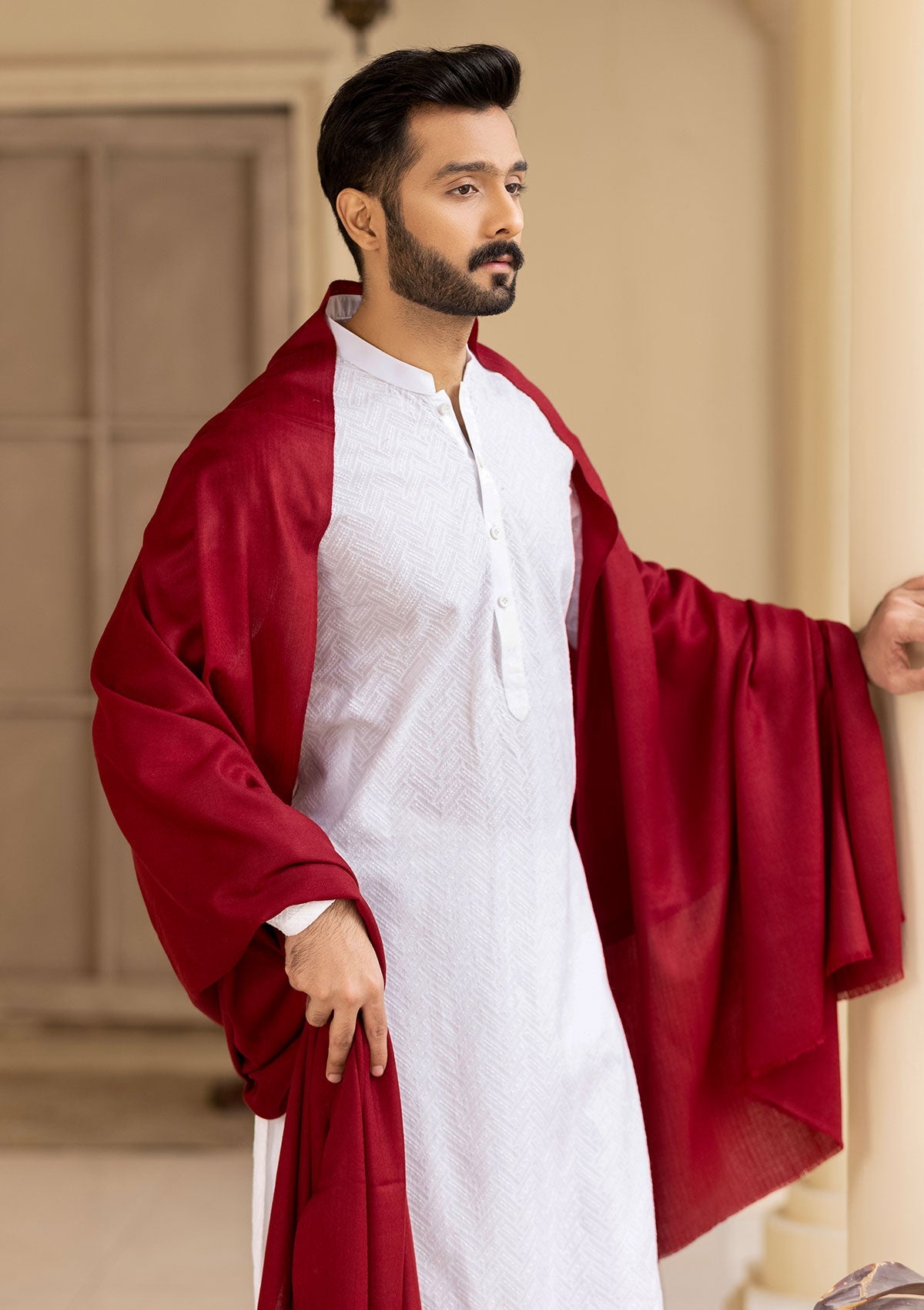 Men Shawls - Pure Pashmina Shawl - D#233 - Maroon