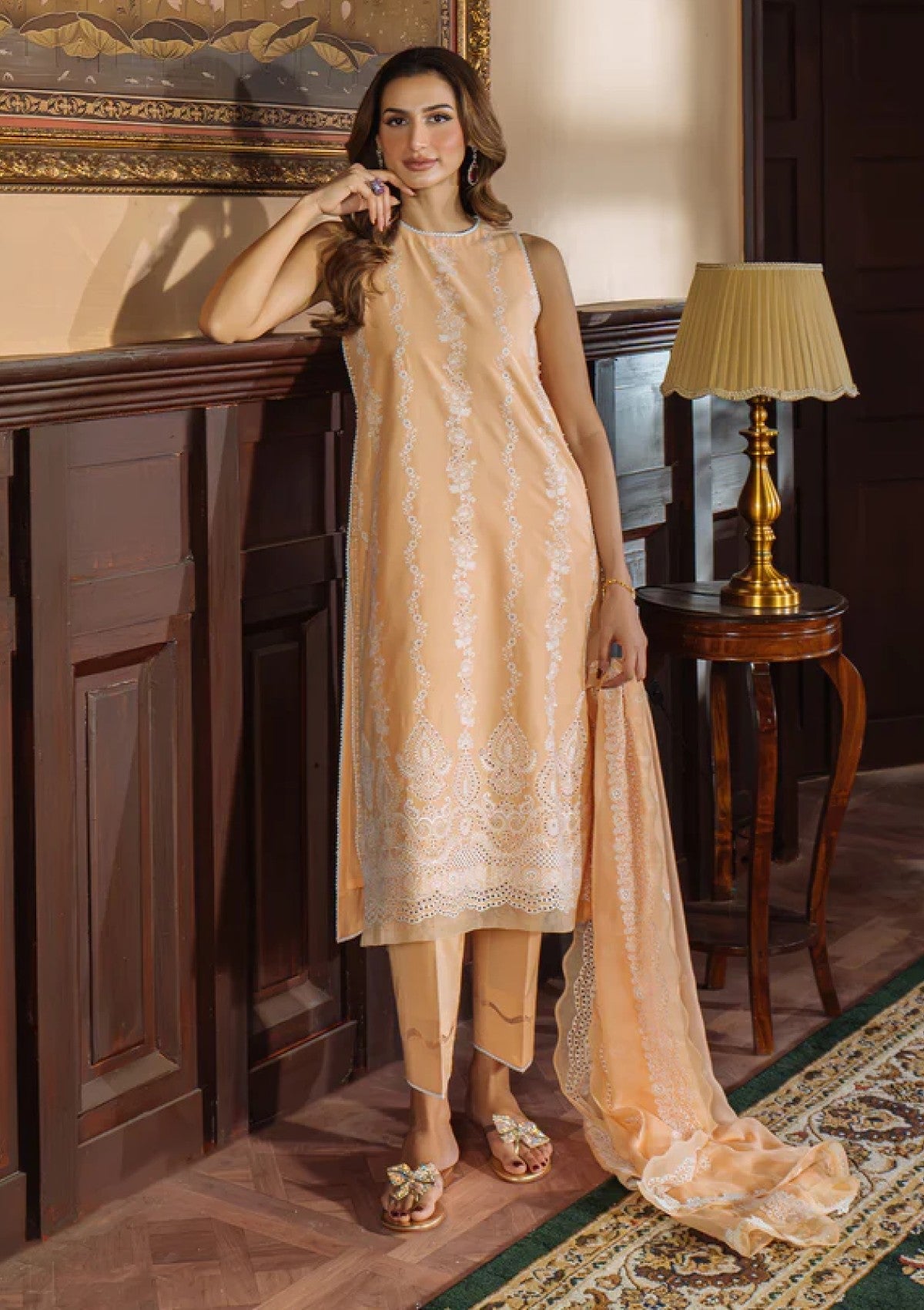 Lawn - Sahar - Festive Chikankari - CK-25-V1-04 - Apricot Glow
