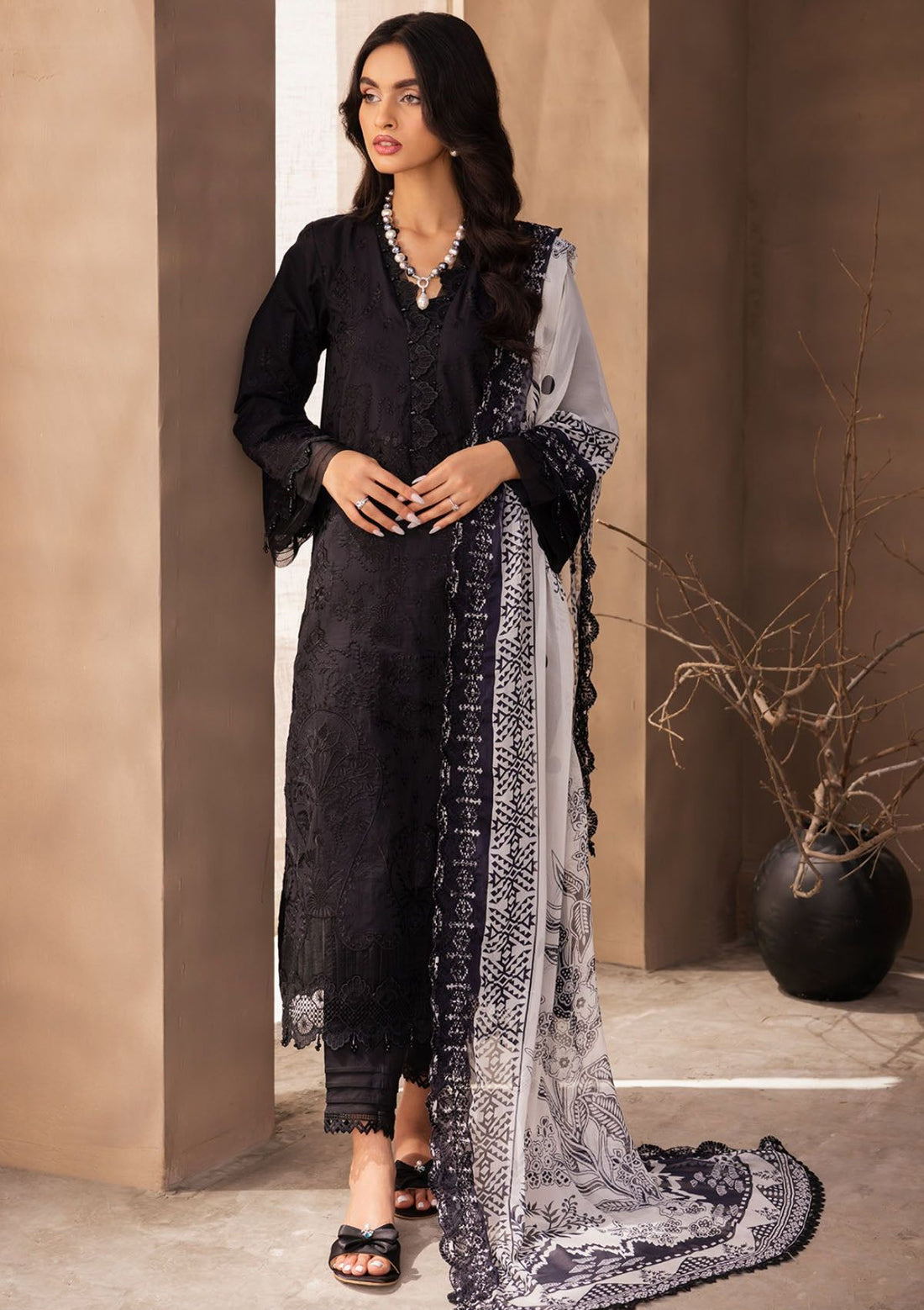 Lawn Collection - Nureh - Koyal - Monochrome - B#02 - Official Nureh - Agha Fabrics UK