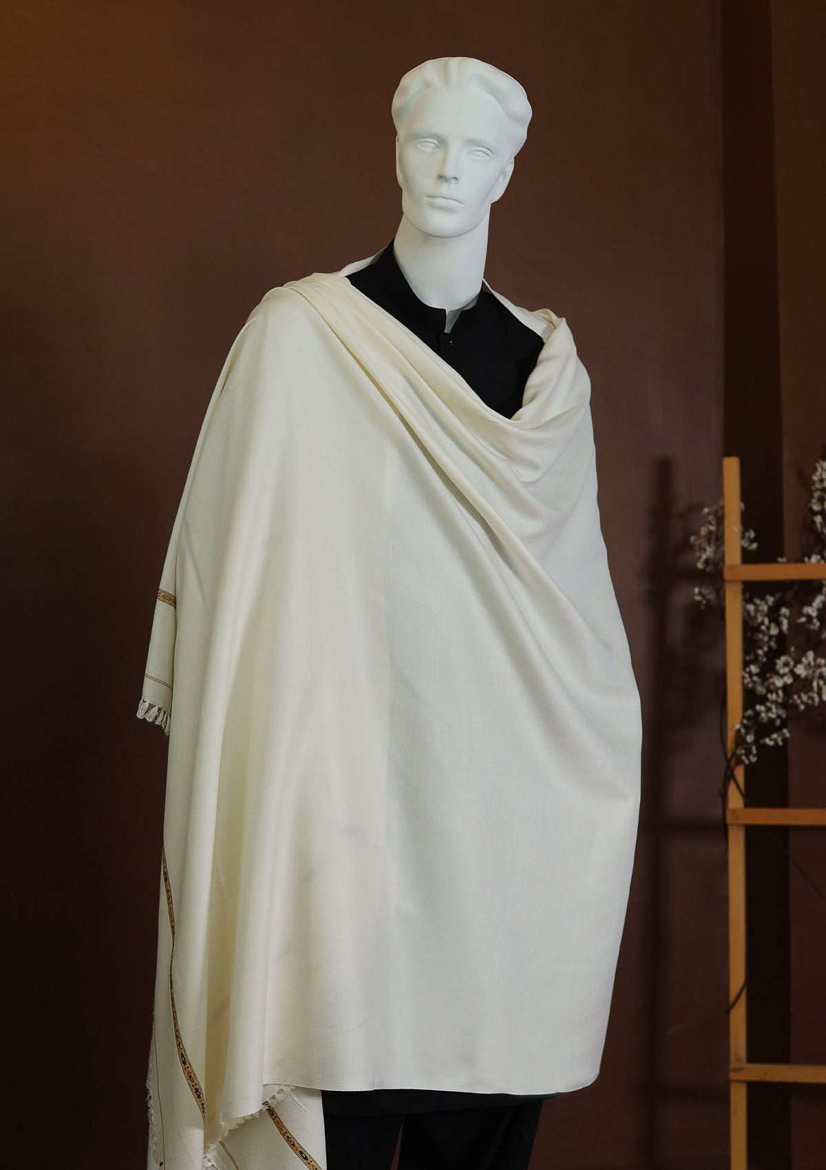 Men Shawls - Wool Shawls - D#03 - Off White
