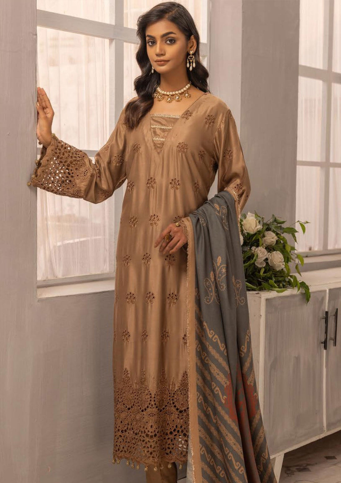 Winter Collection - Mahee's - Exclusive- Embroidered Sateen Marina - MEM#03 - Official Riaz Arts - Agha Fabrics UK