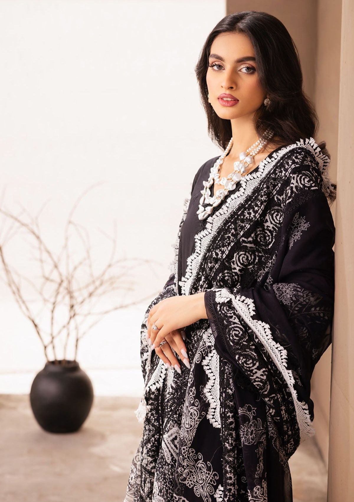 Lawn Collection - Nureh - Koyal - Monochrome - B#03 - Official Nureh - Agha Fabrics UK