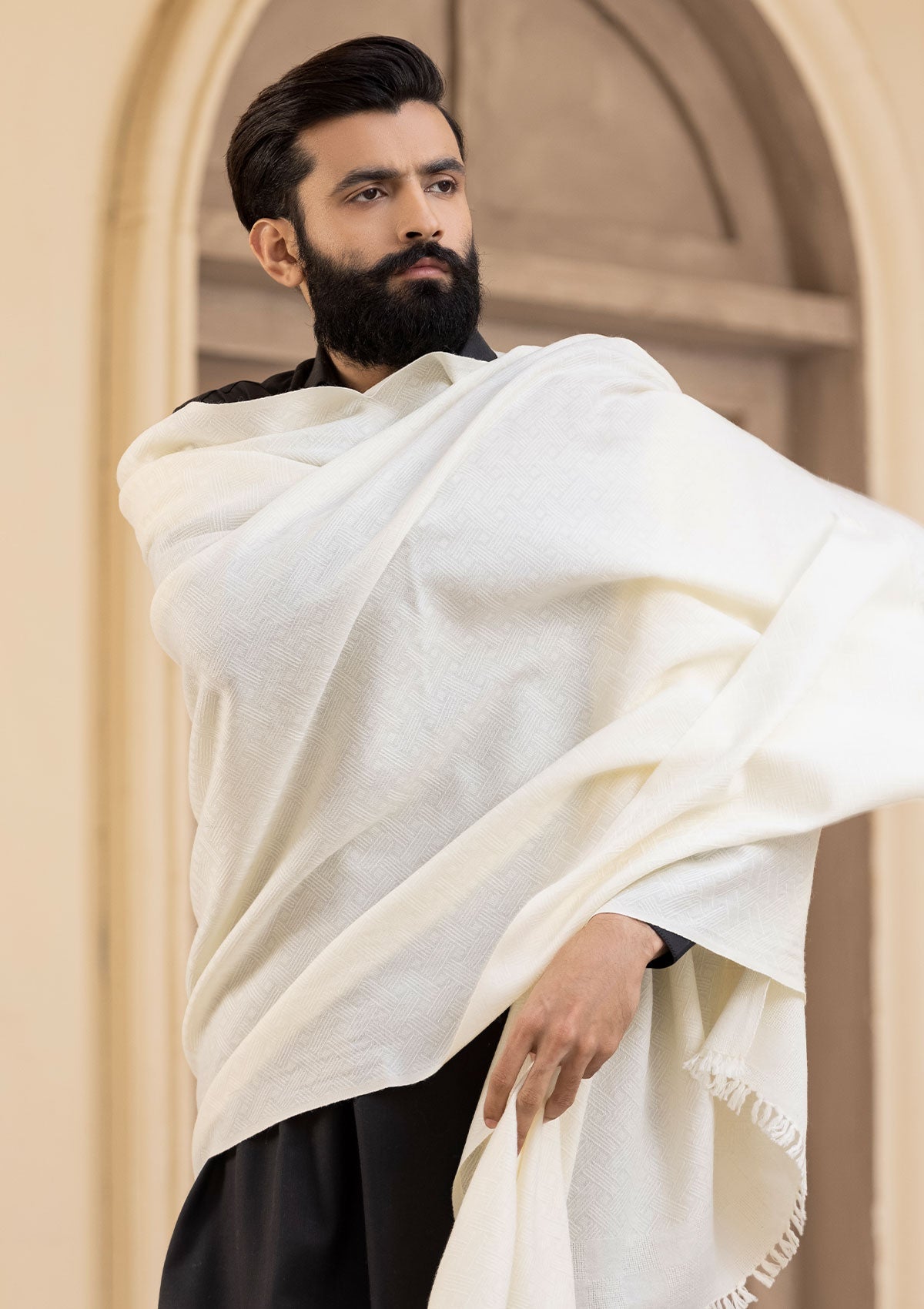 Men Shawls - Wool Shawls - D#225 - Off White