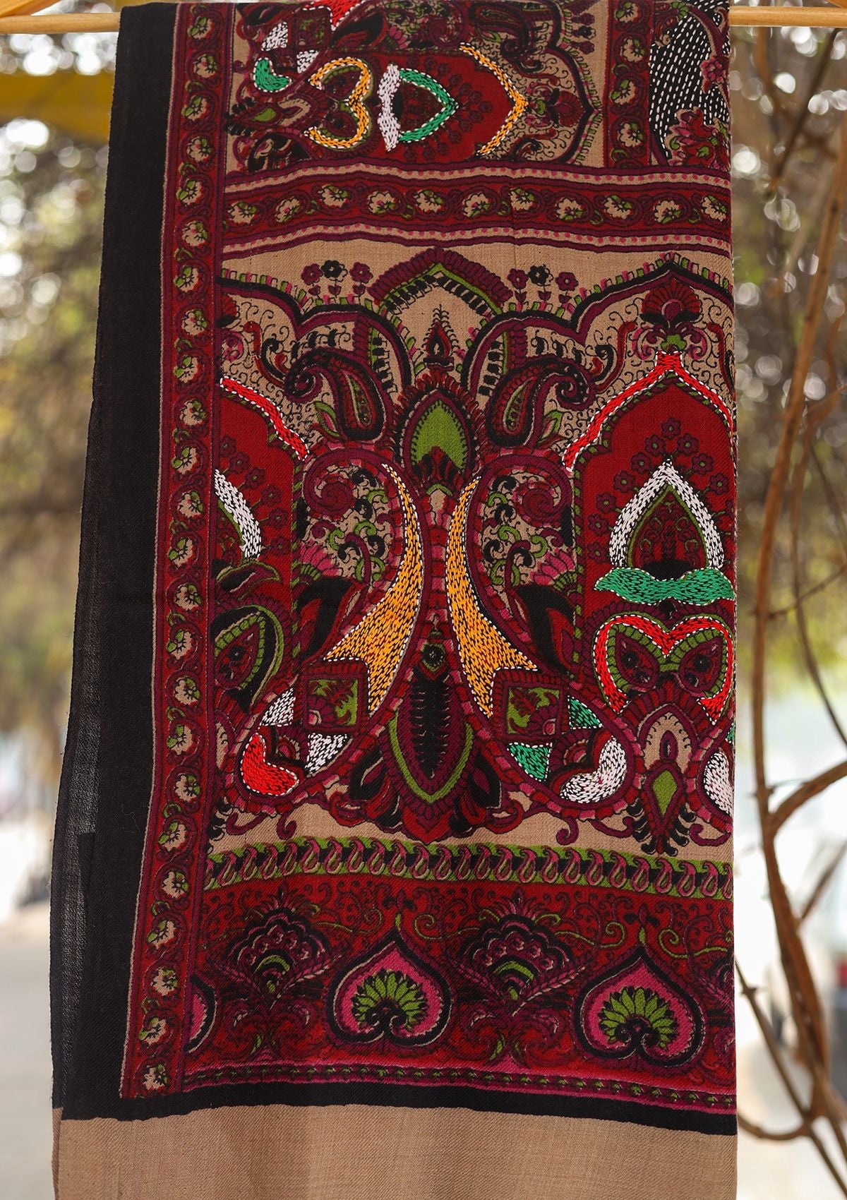 Wool Needle Work Shawl D - 28B - D Maroon