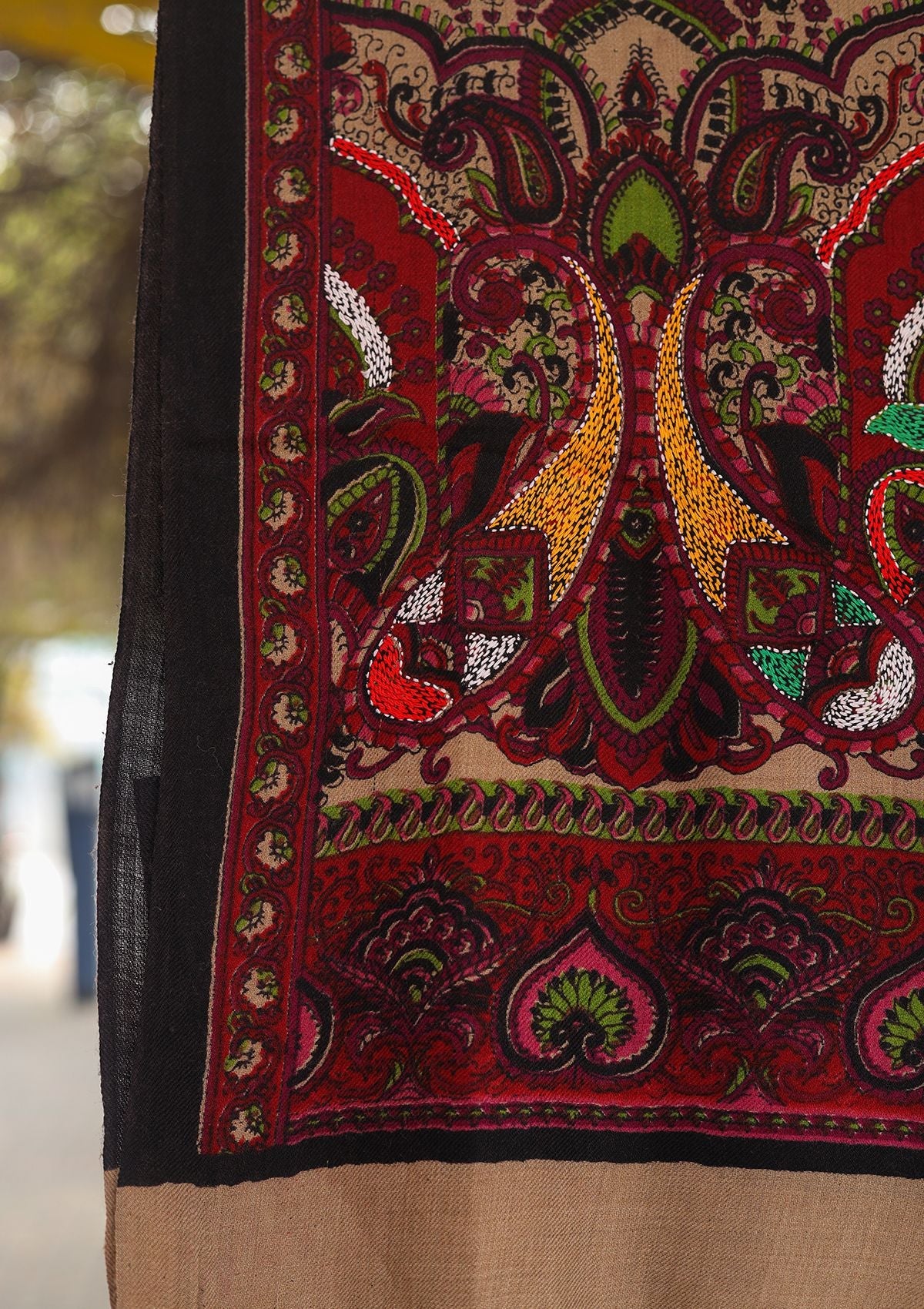 Wool Needle Work Shawl D - 28B - D Maroon