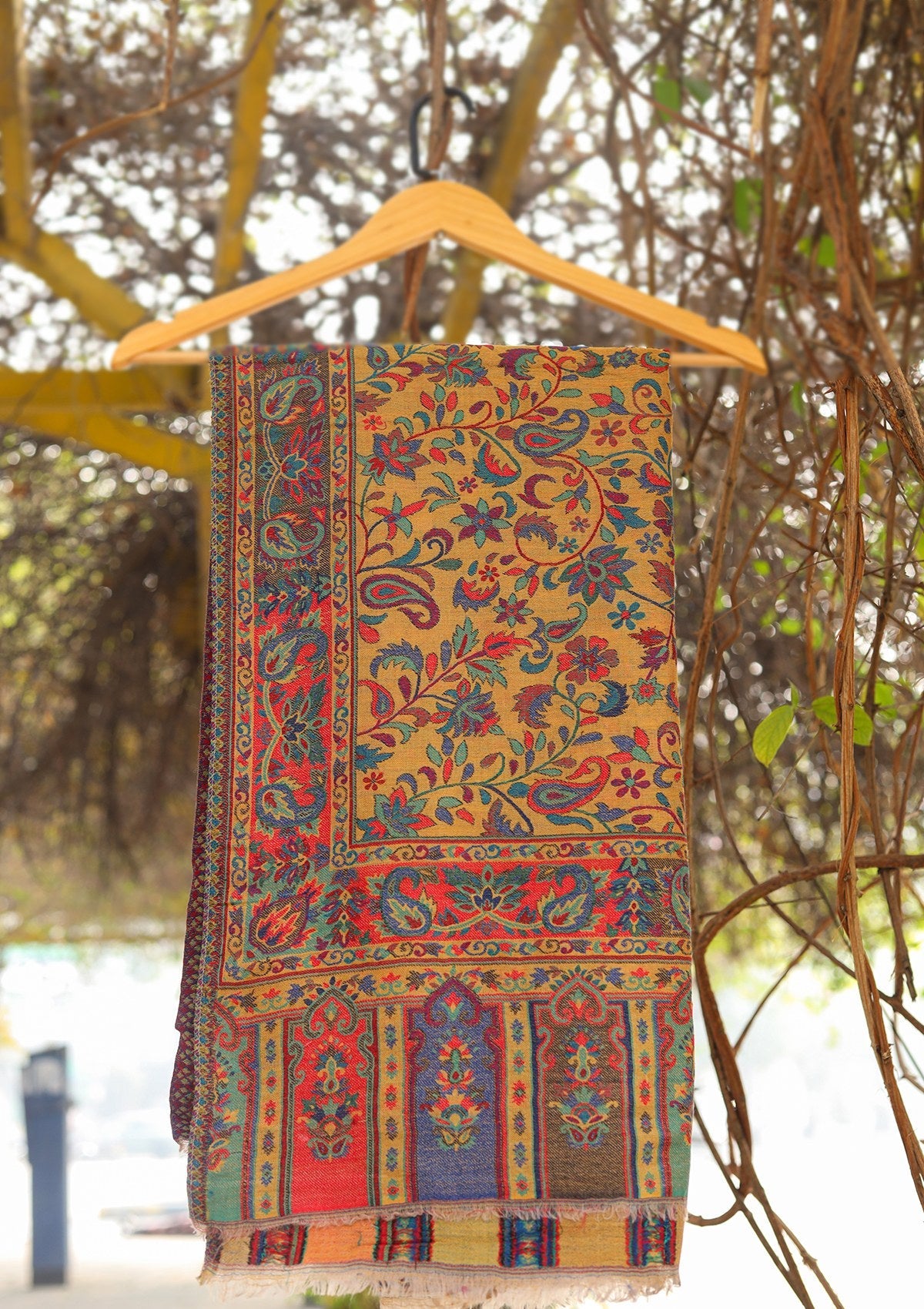 Wool Needle Work Shawl D - 27 - Golden