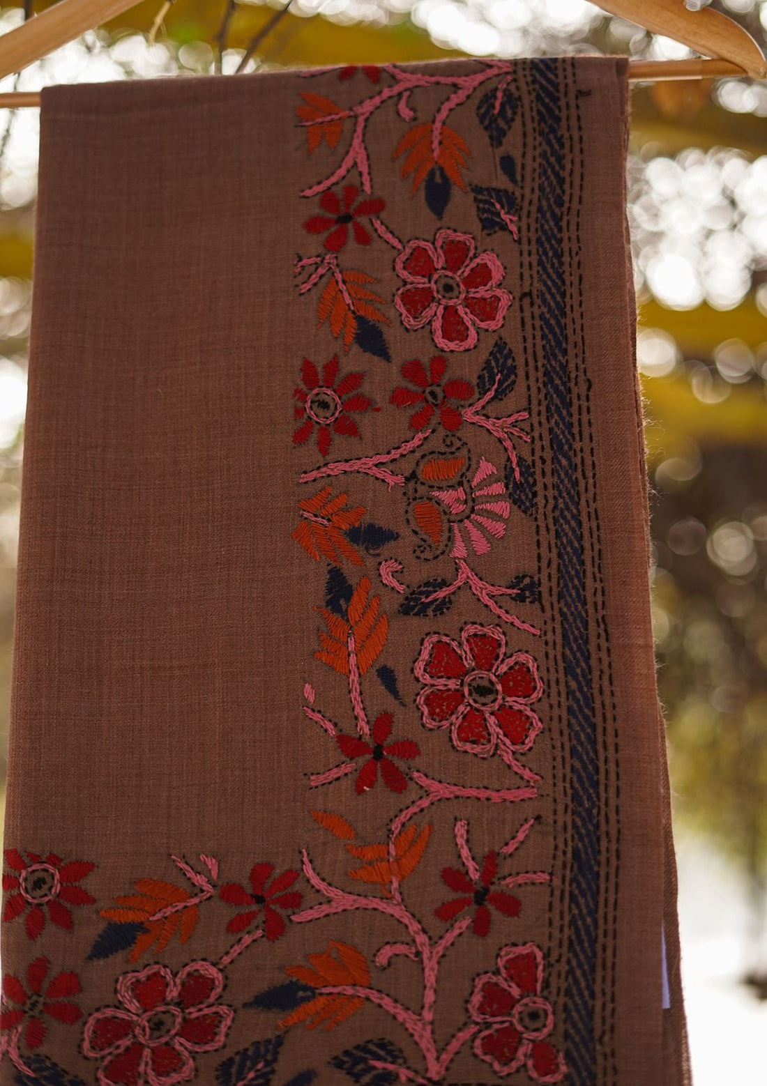 Wool Needle Work Shawl D - 29b - M Brown