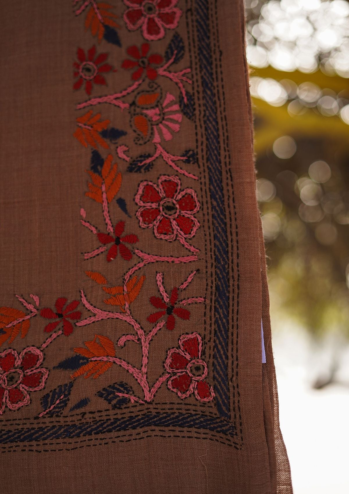 Wool Needle Work Shawl D - 29b - M Brown