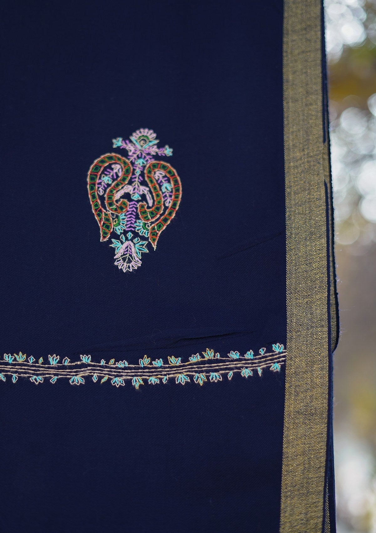 Wool Needle Work Shawl D - 33 - N Blue