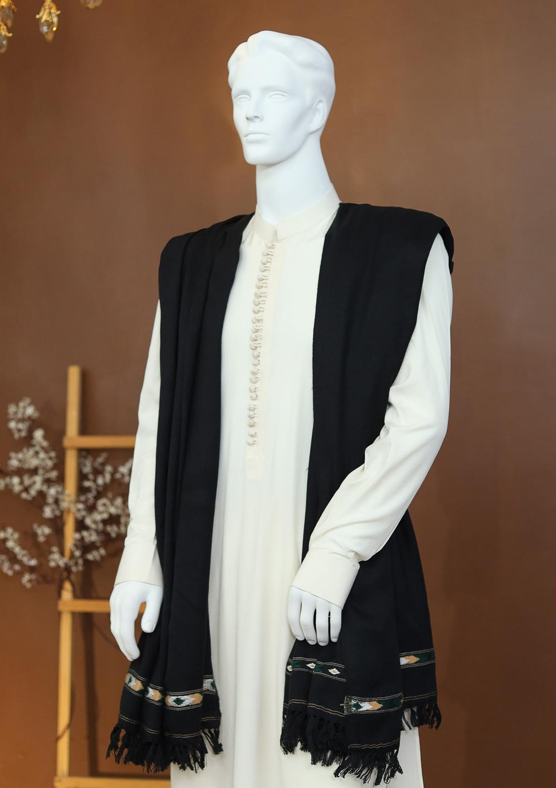Men Shawls - Wool Shawls - D#34 - Black