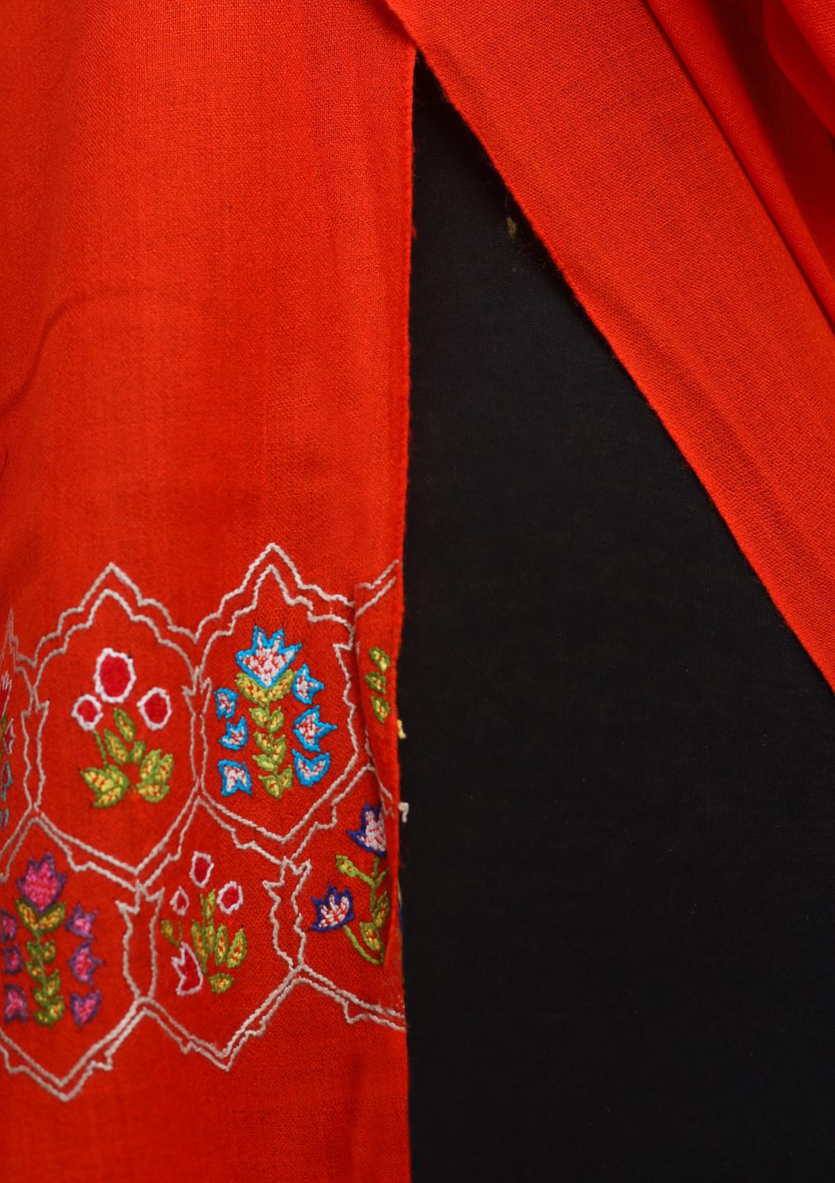 Wool Needle Work Shawl D - 30 - Rust