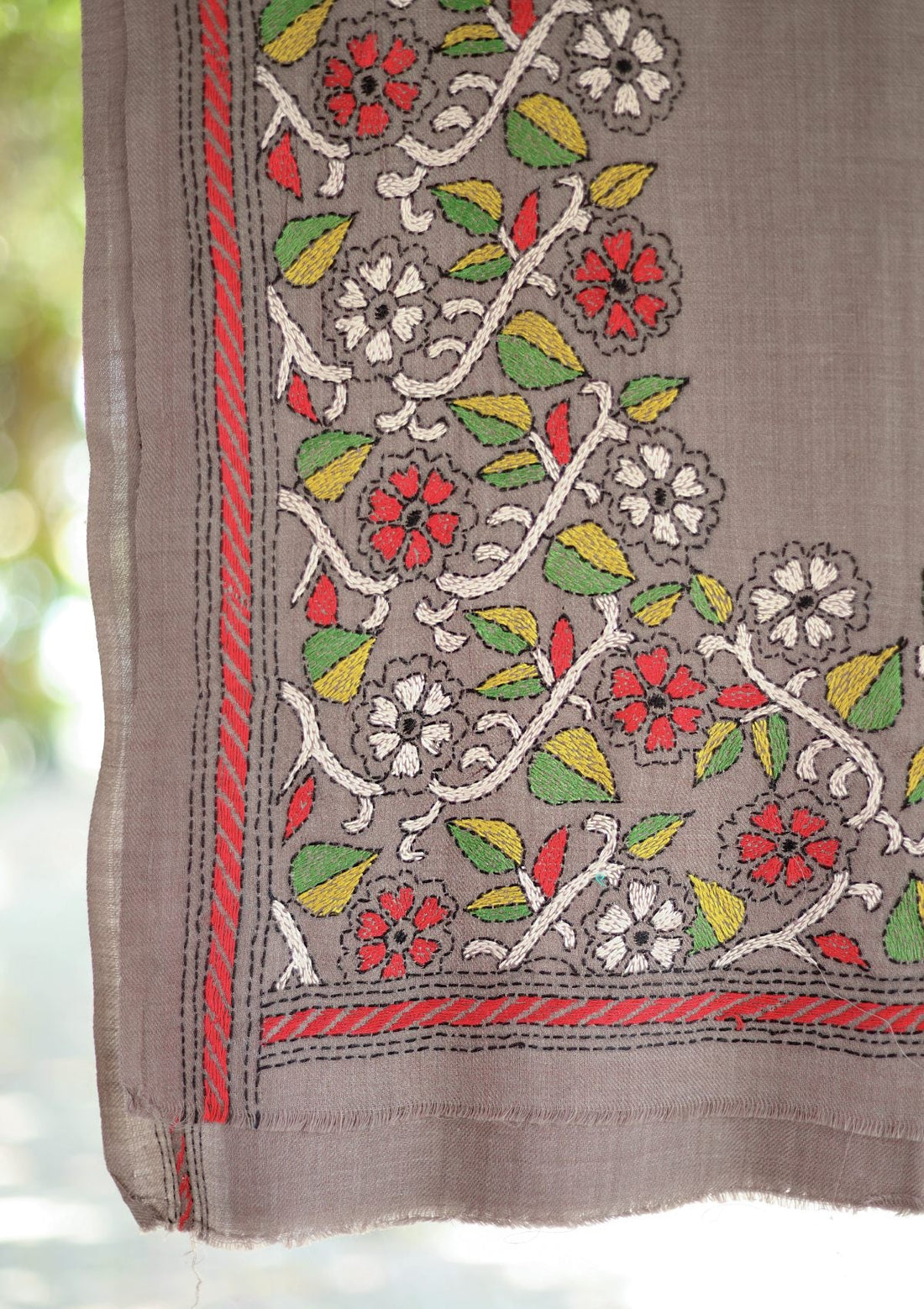 Wool Needle Work Shawl D - 29 - Brown