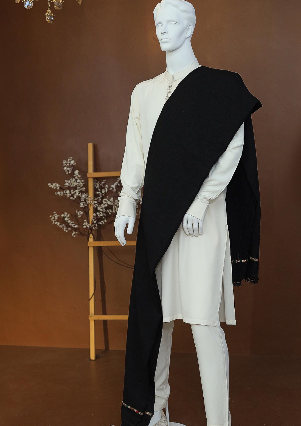 Men Shawls - Wool Shawls - D#224 - Black