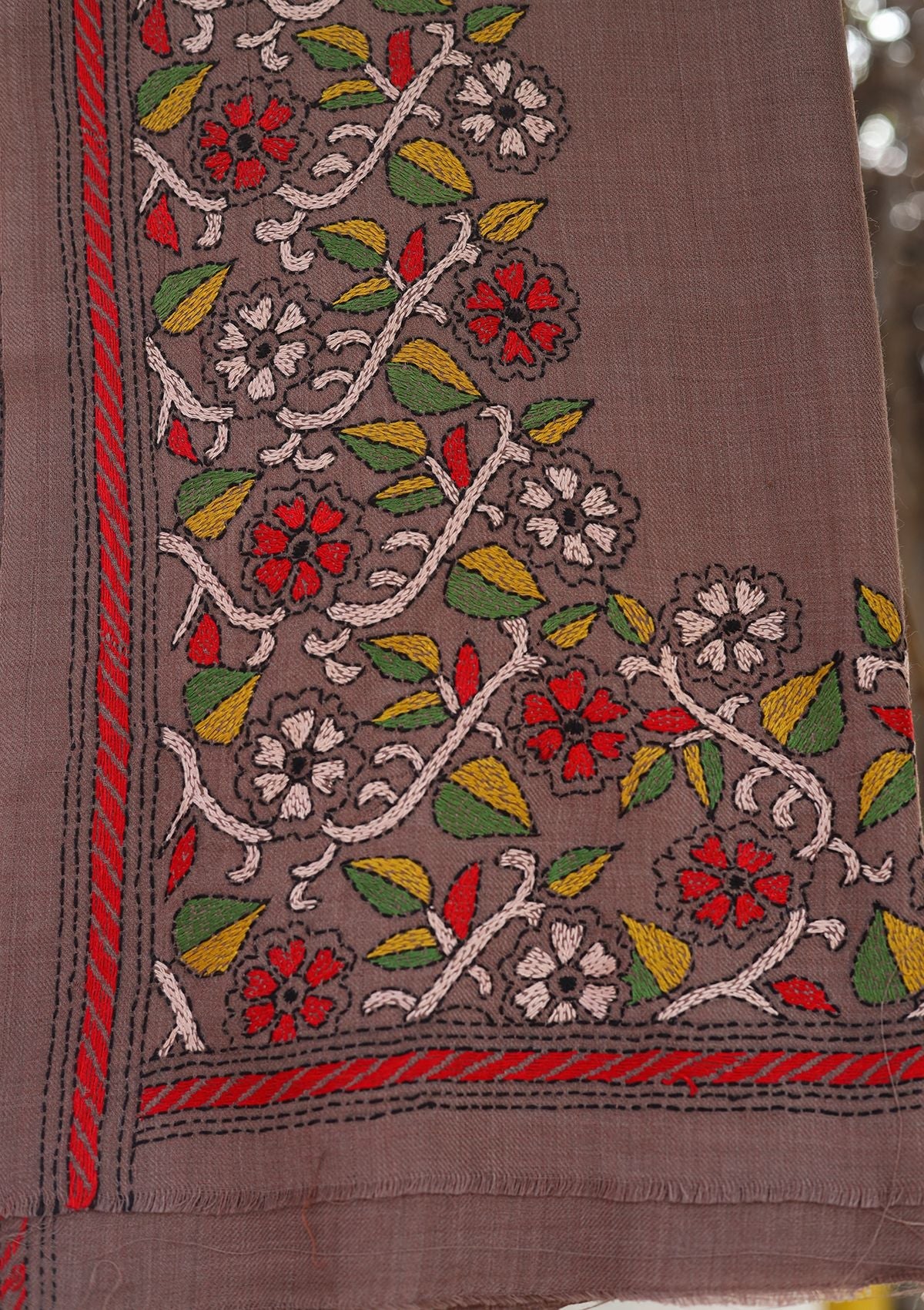 Wool Needle Work Shawl D - 29 - Brown