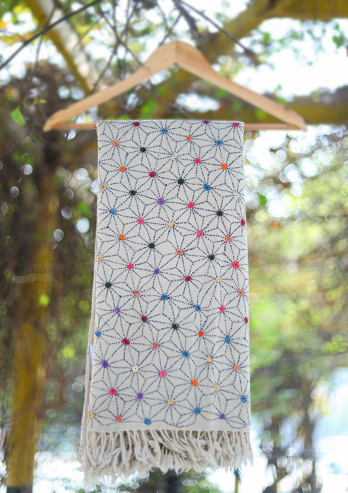 Wool Needle Work Shawl D - 26B - Fawn