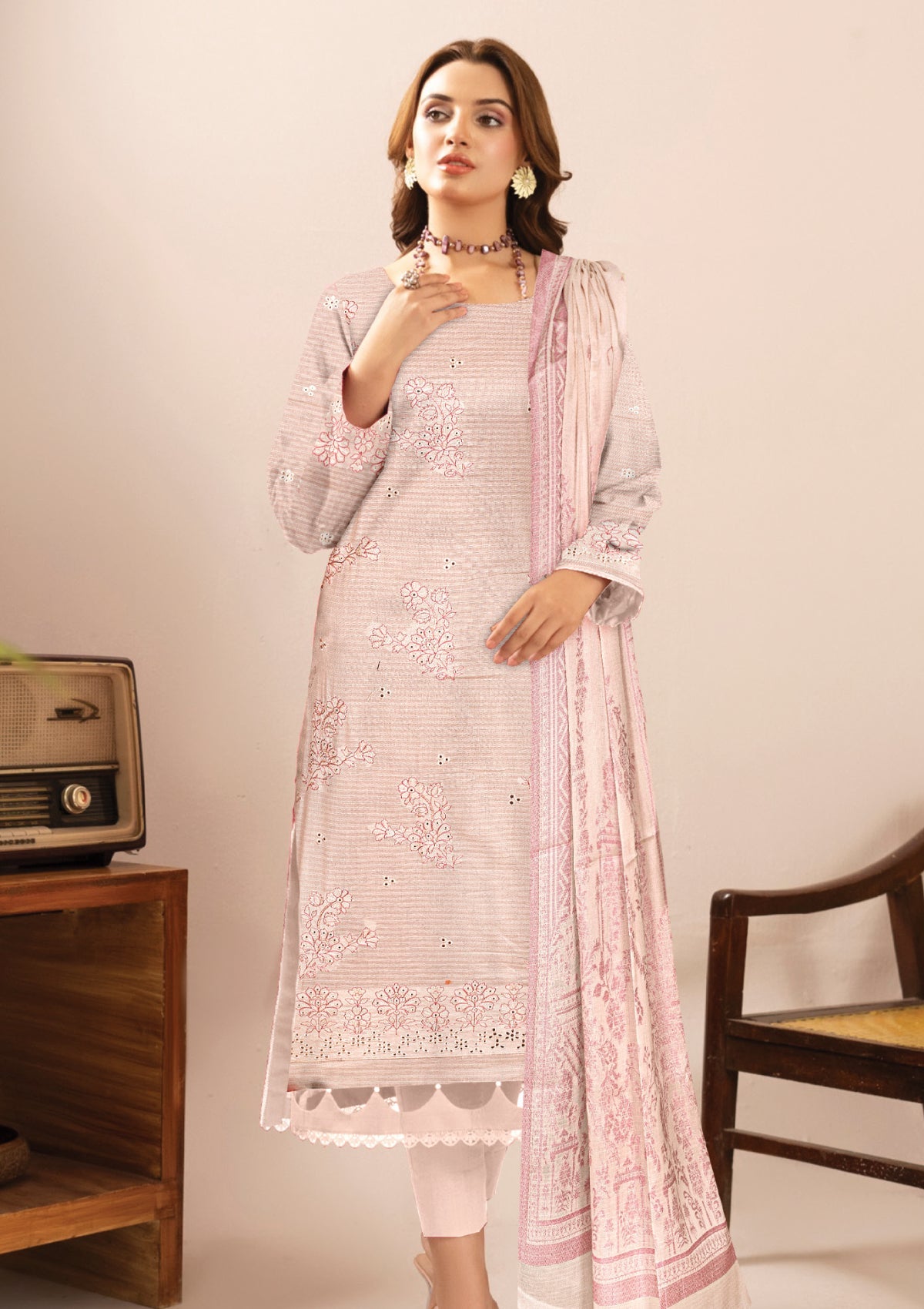Lawn - Humdum - Embroidered - T Pink