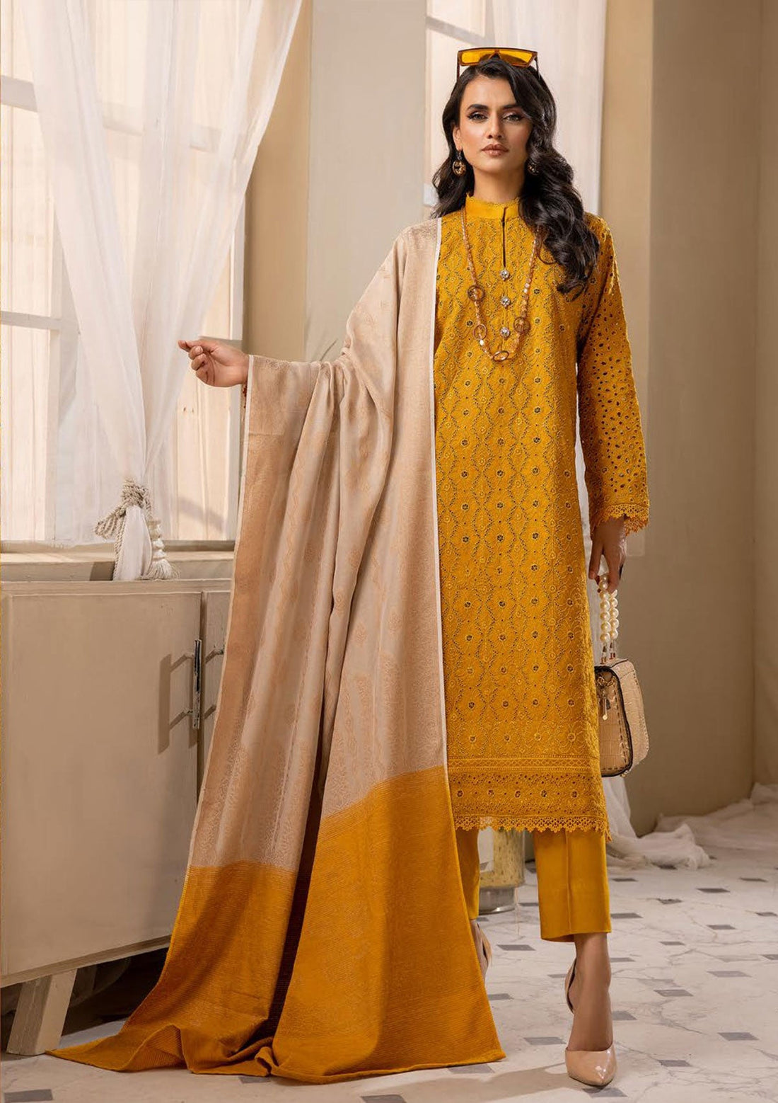 Winter Collection - Mahee's - Peach Leather - MPL23#05 - Official Riaz Arts - Agha Fabrics UK