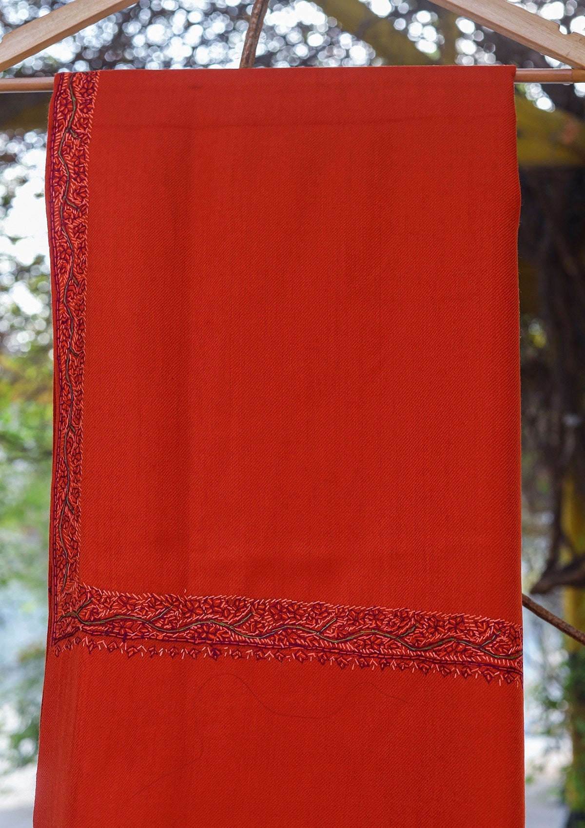 Wool Needle Work Shawl D - 35 - Rust