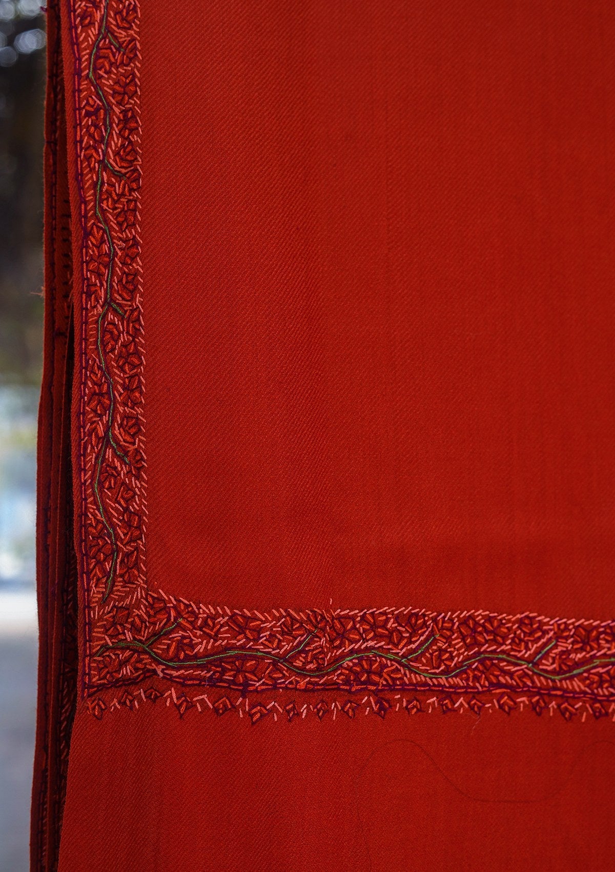 Wool Needle Work Shawl D - 35 - Rust