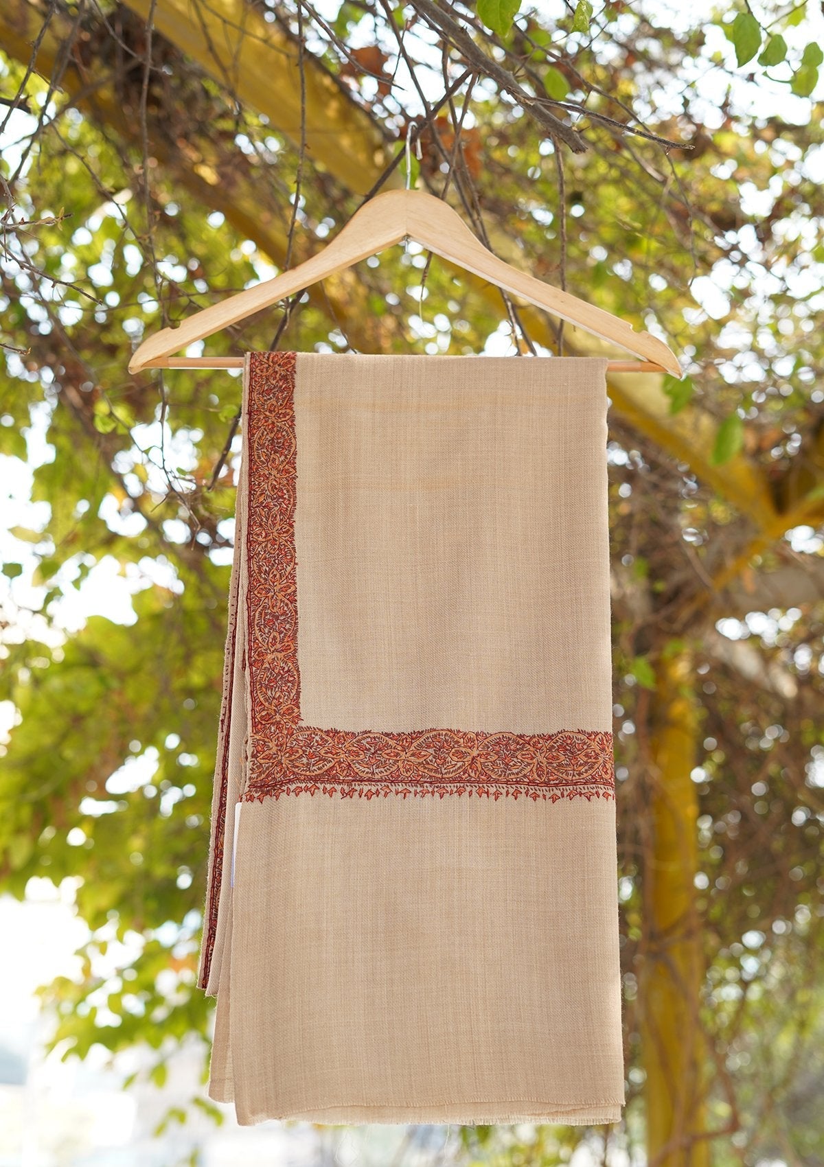 Wool Needle Work Shawl D - 36 - Brown