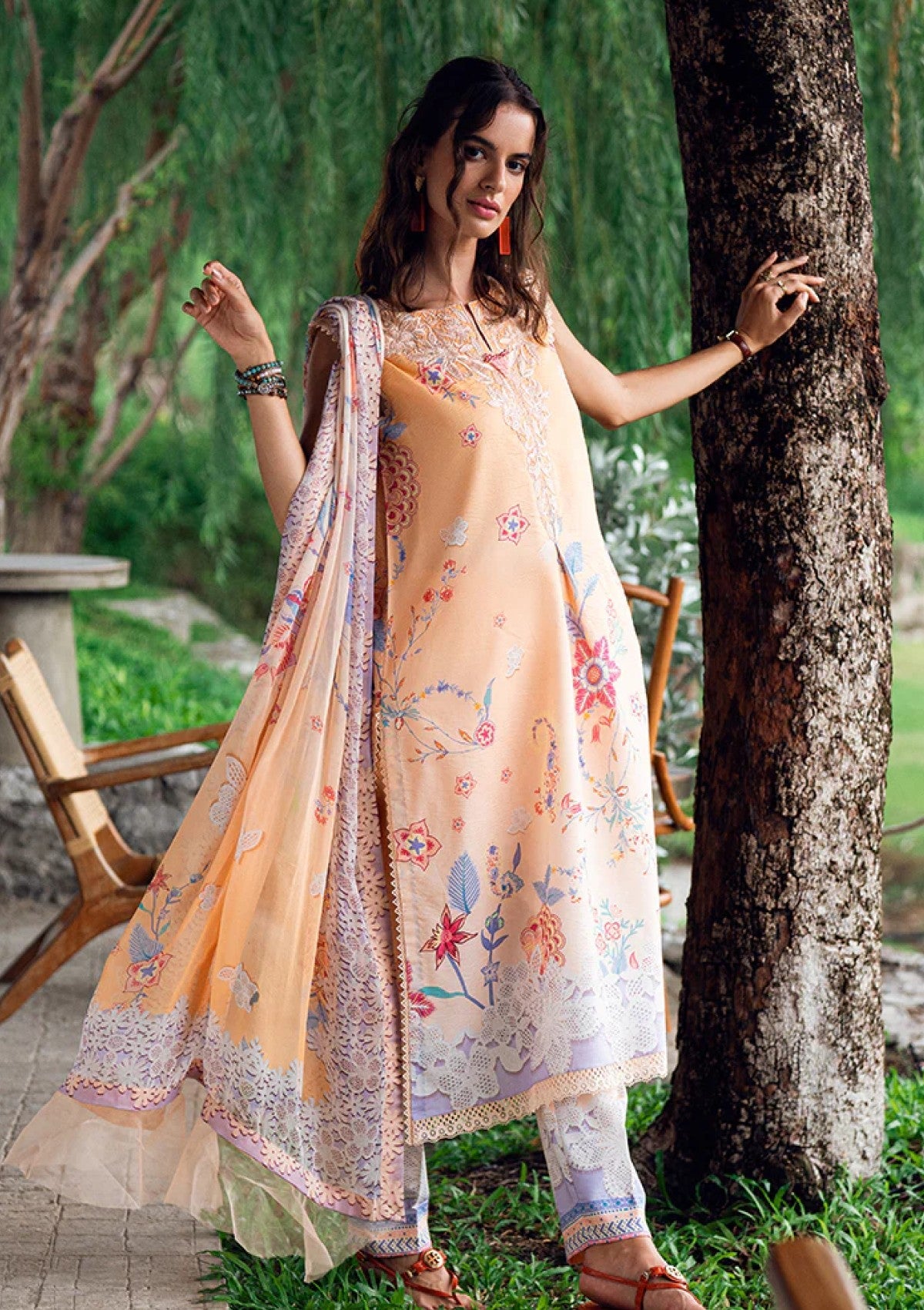 Lawn - Roheenaz - Garden Veil - Printed 25 - RGV#02-B - Coral Whim