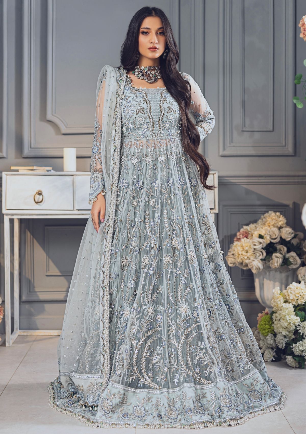 Formal Collection - Rubaaiyat - Wedding Edit 24 - Sky Blue - Official Rubaaiyat - Agha Fabrics UK