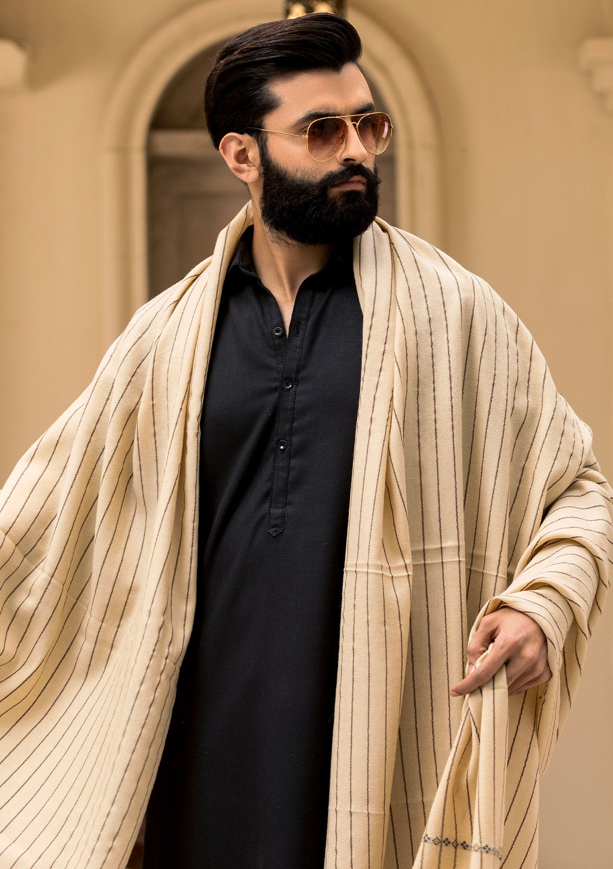 Men Shawls - Wool Shawls - D#232 - Cream