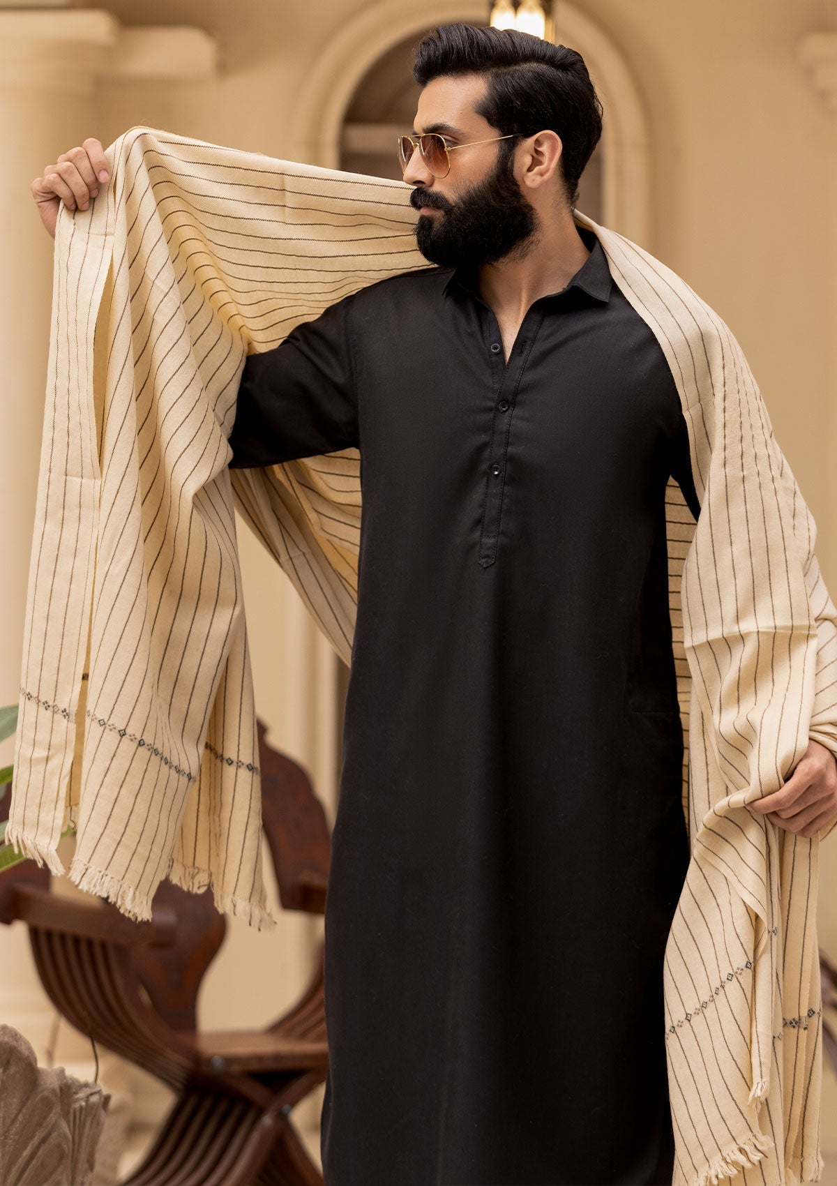 Men Shawls - Wool Shawls - D#232 - Cream