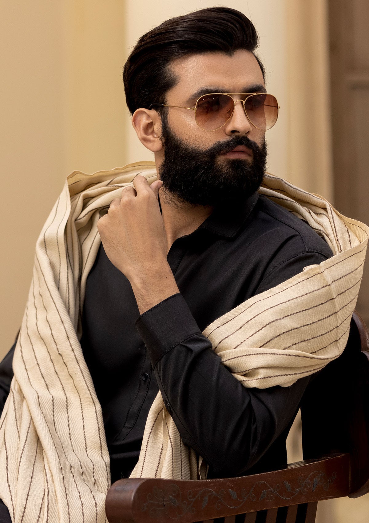 Men Shawls - Wool Shawls - D#232 - Cream