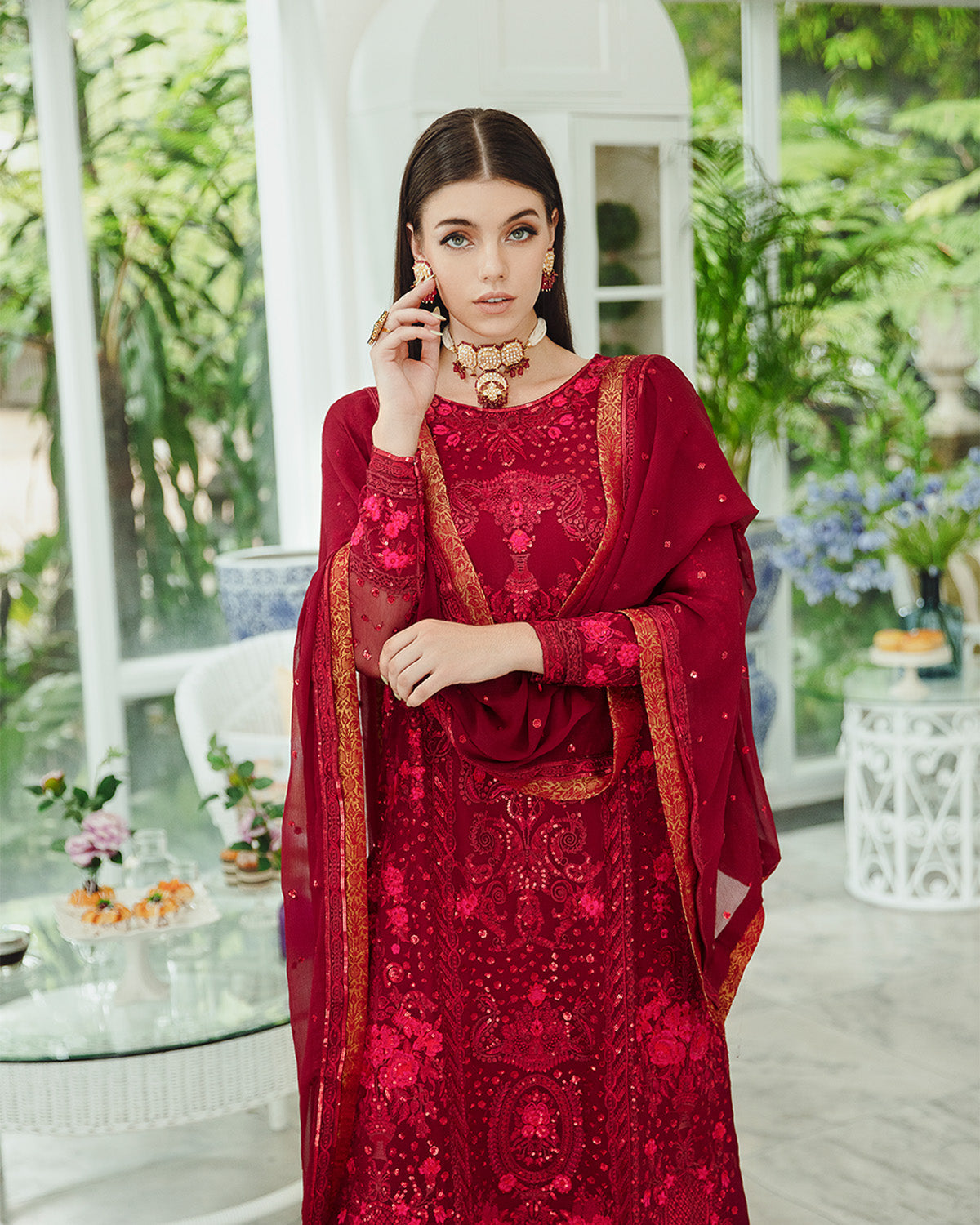 Maryum n Maria | Freesia Ariya Formals | SW23-506 - Crimson - Shadi -  Maryam N Maria Formal -  Agha Fabrics