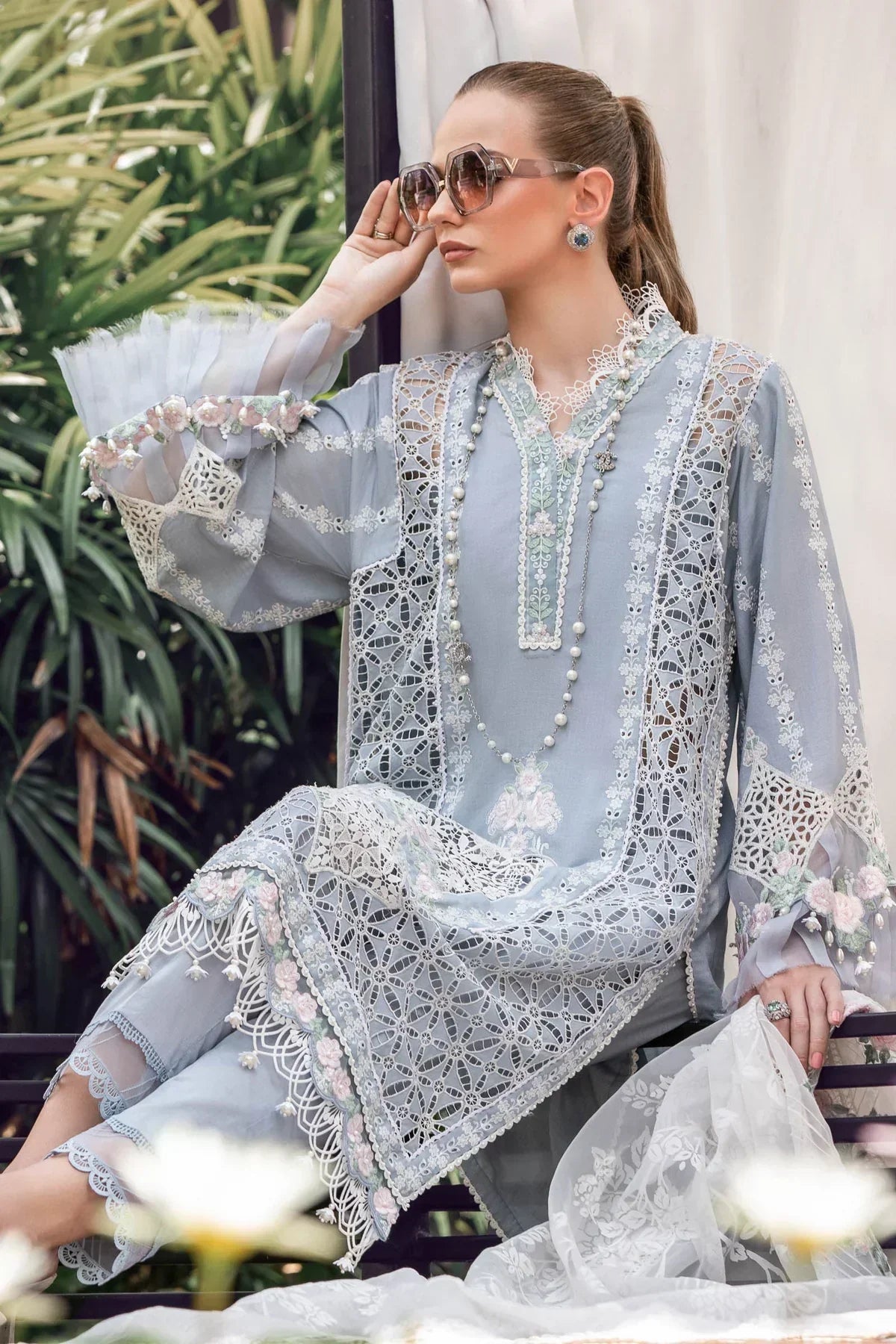 Maria B | Luxury Lawn | EL-23-10-Ice Blue -  Maria B Luxury -  Agha Fabrics