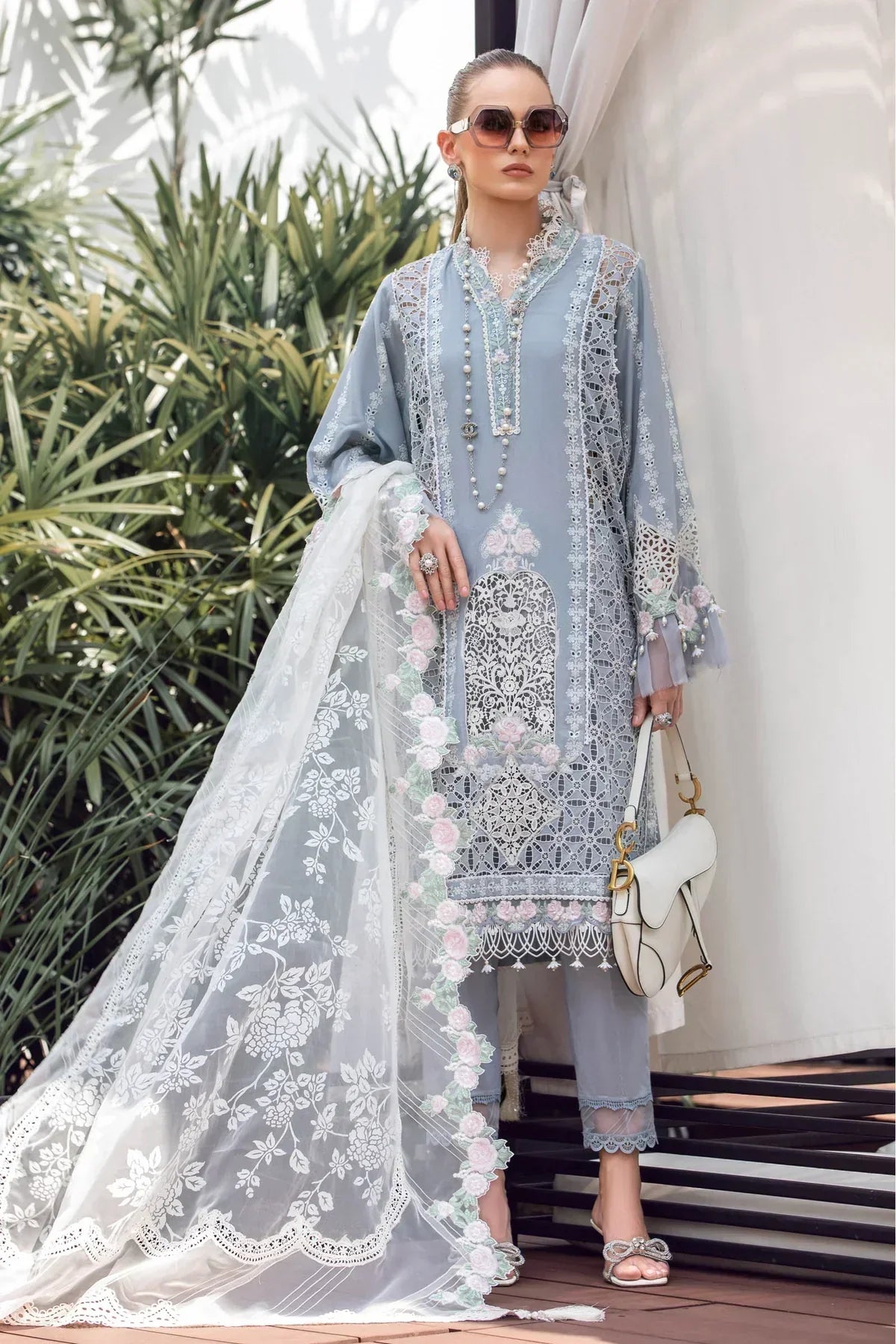 Maria B | Luxury Lawn | EL-23-10-Ice Blue -  Maria B Luxury -  Agha Fabrics