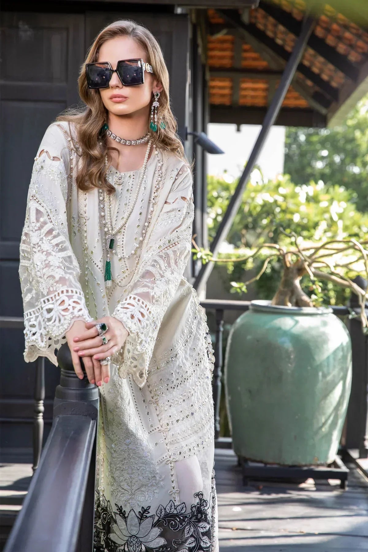 Maria B | Luxury Lawn | EL-23-02-Off White -  Maria B Luxury -  Agha Fabrics