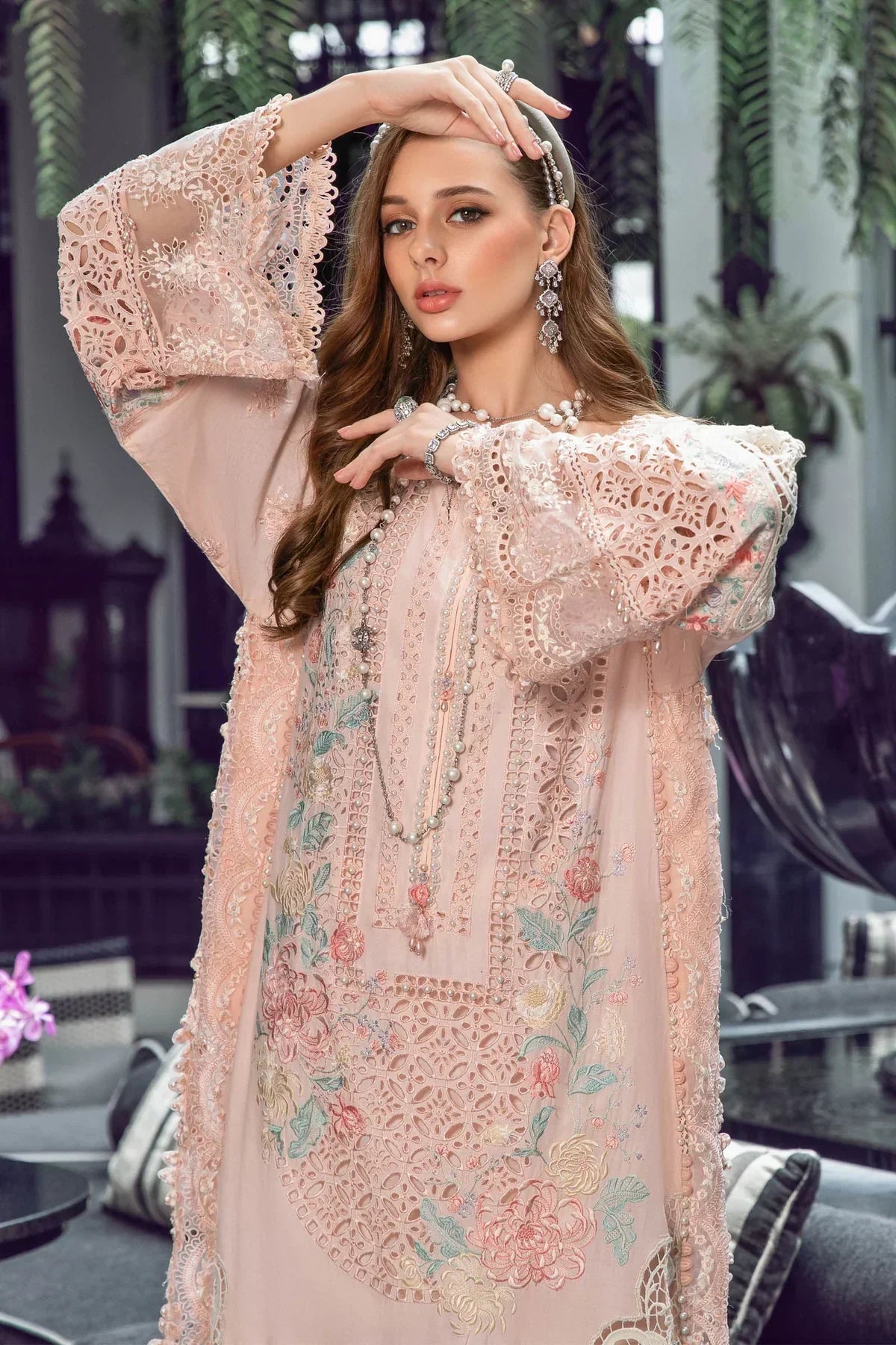 Maria B | Luxury Lawn | EL-23-07-Peach -  Maria B Luxury -  Agha Fabrics