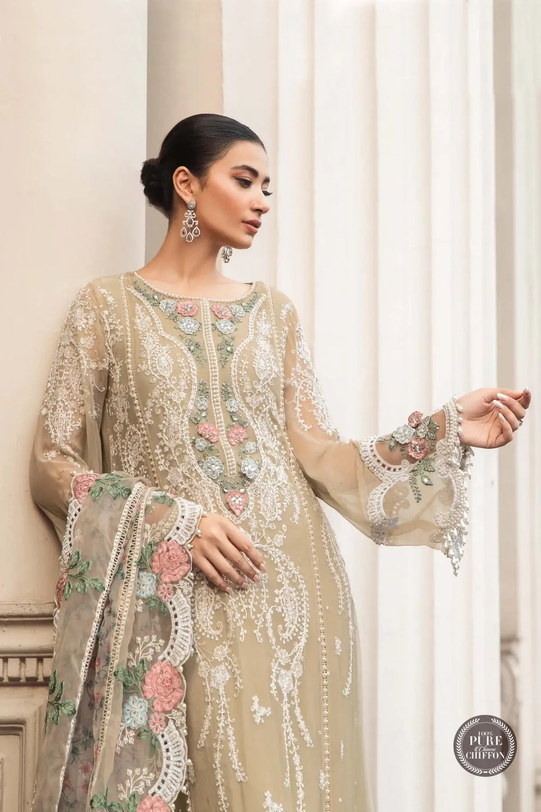 Maria B | Luxury Chiffon Collection | Coffee -  Maria B Formal -  Agha Fabrics