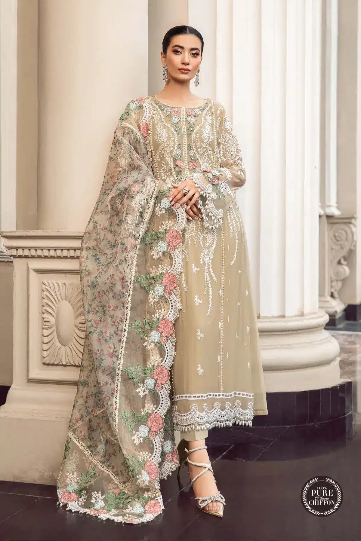 Maria B | Luxury Chiffon Collection | Coffee -  Maria B Formal -  Agha Fabrics