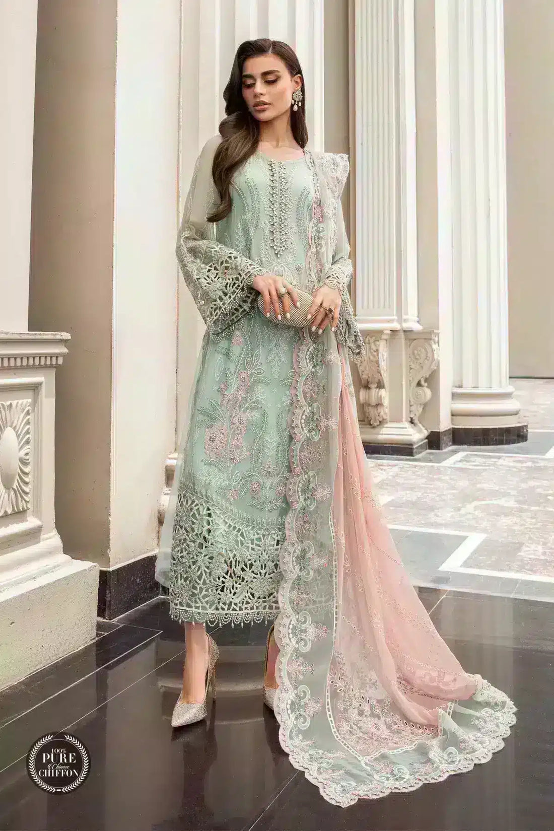 Maria B | Luxury Chiffon Collection | Mint Green -  Maria B Formal -  Agha Fabrics