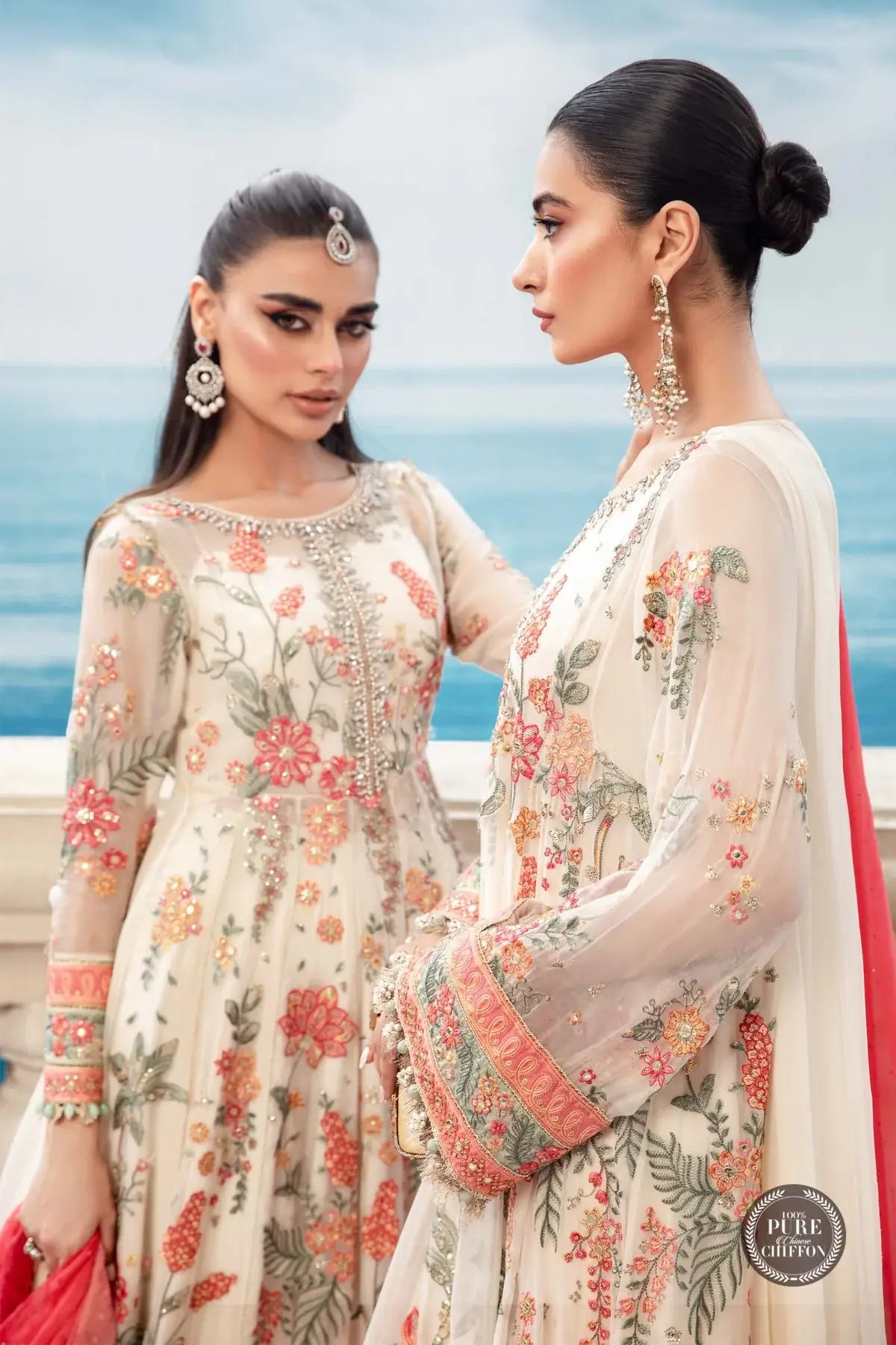 Maria B | Luxury Chiffon Collection | Cloud White Floral -  Maria B Formal -  Agha Fabrics