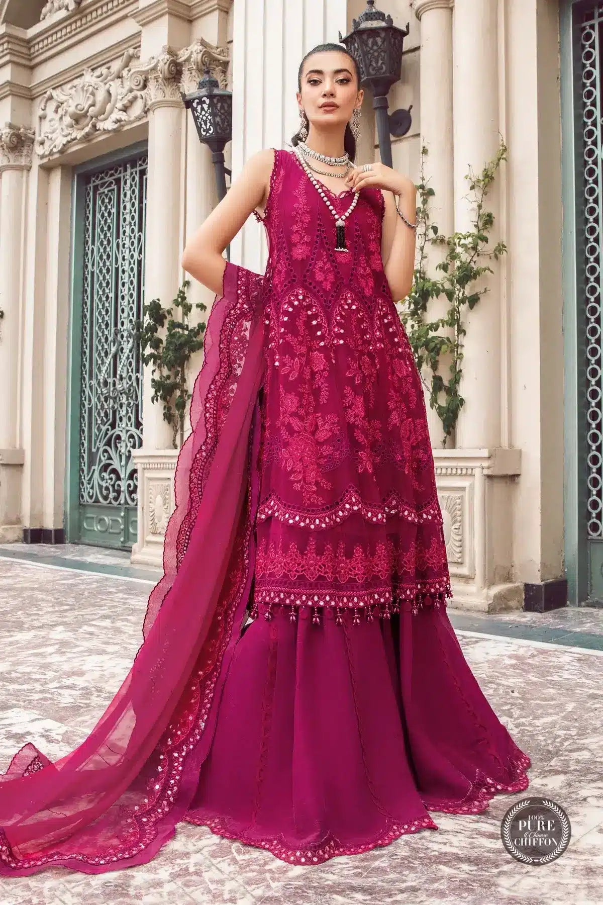 Maria B | Luxury Chiffon Collection | Magenta Pink -  Maria B Formal -  Agha Fabrics