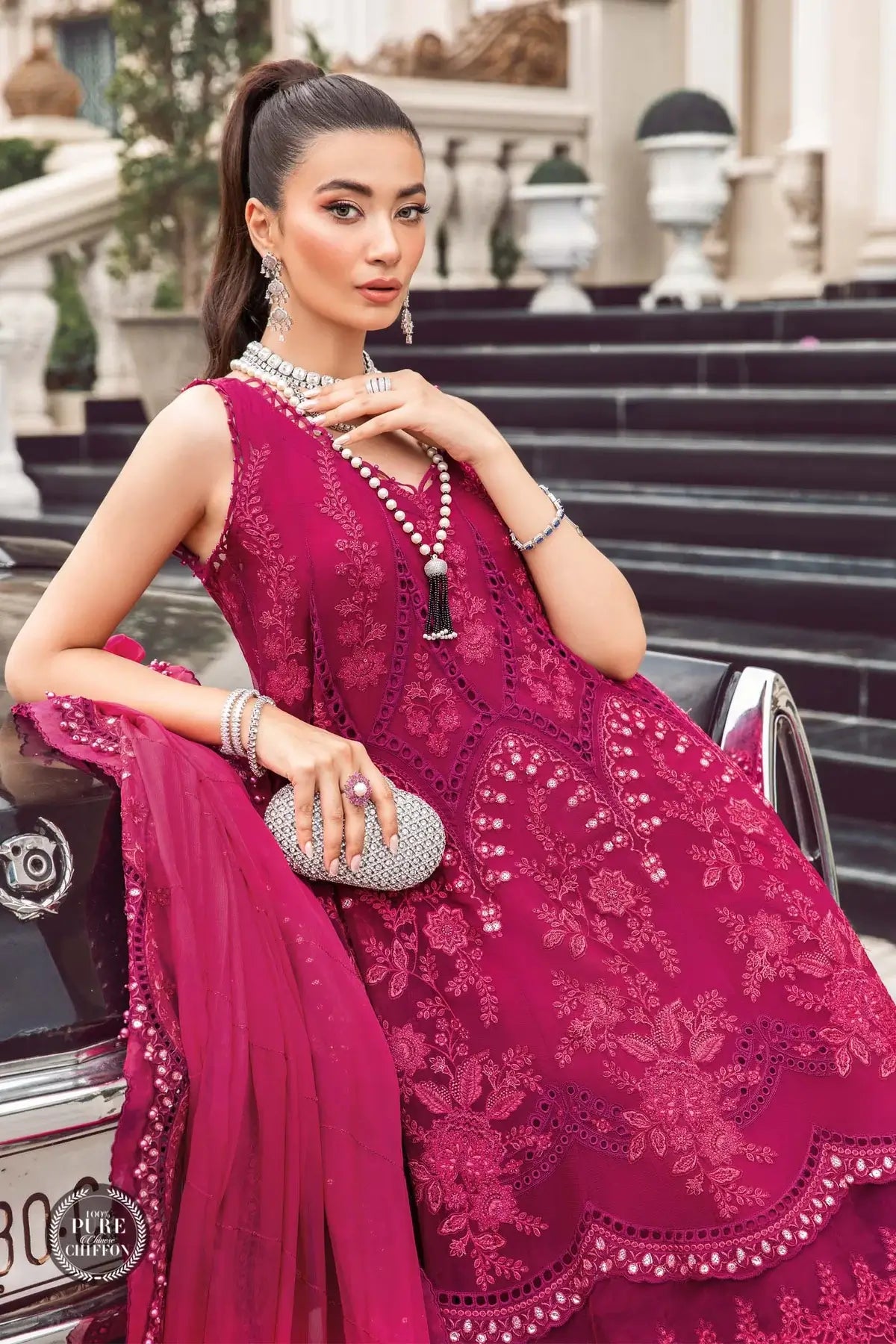 Maria B | Luxury Chiffon Collection | Magenta Pink -  Maria B Formal -  Agha Fabrics
