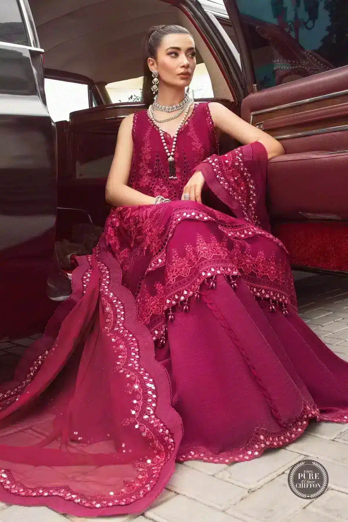 Maria B | Luxury Chiffon Collection | Magenta Pink -  Maria B Formal -  Agha Fabrics