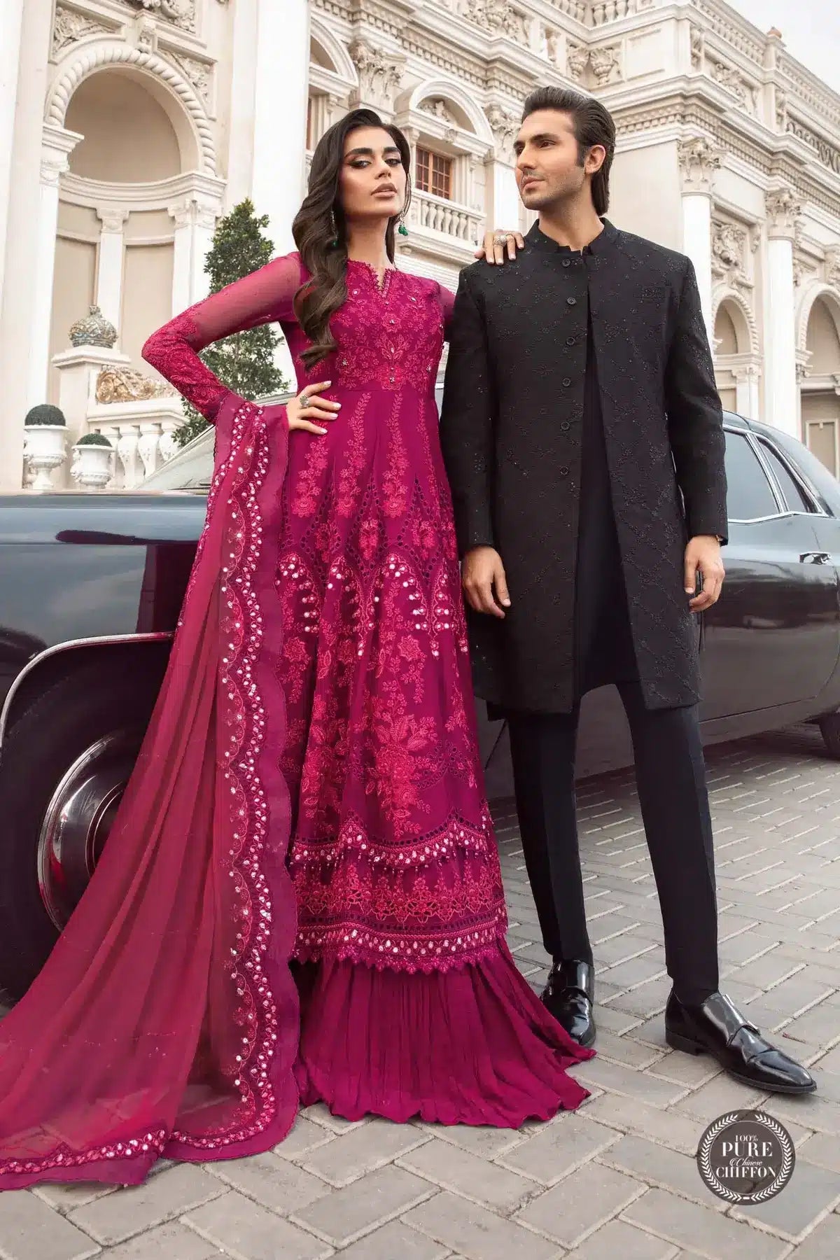Maria B | Luxury Chiffon Collection | Magenta Pink -  Maria B Formal -  Agha Fabrics
