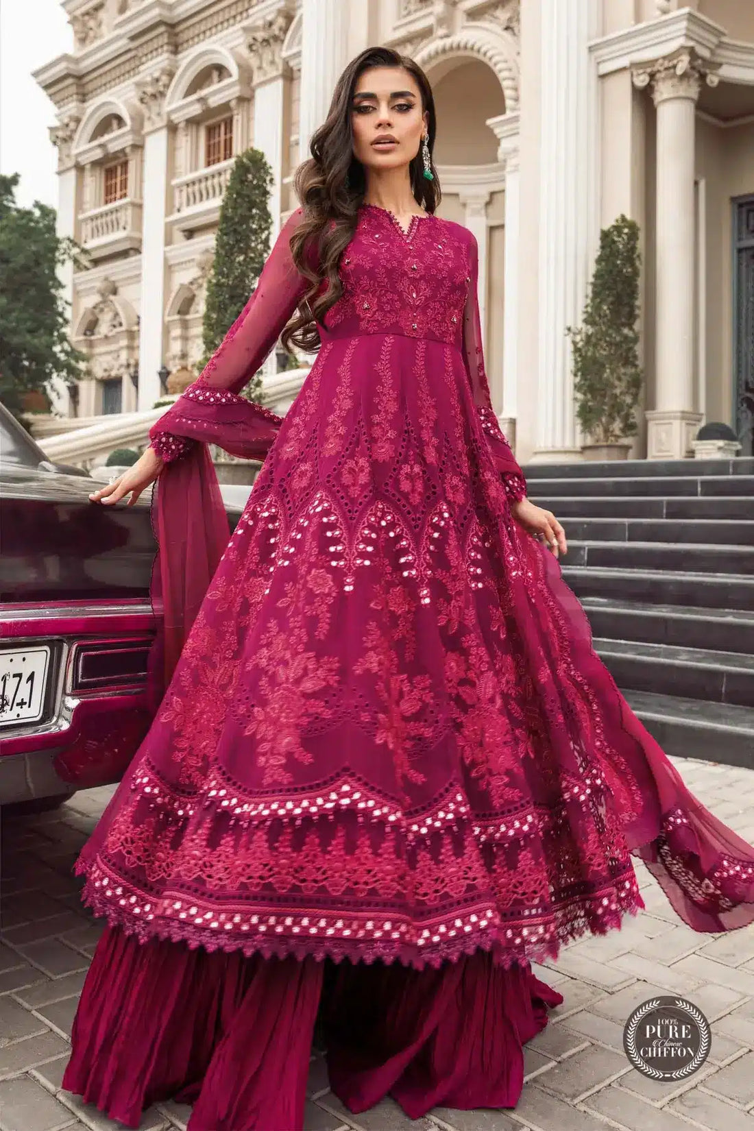 Maria B | Luxury Chiffon Collection | Magenta Pink -  Maria B Formal -  Agha Fabrics
