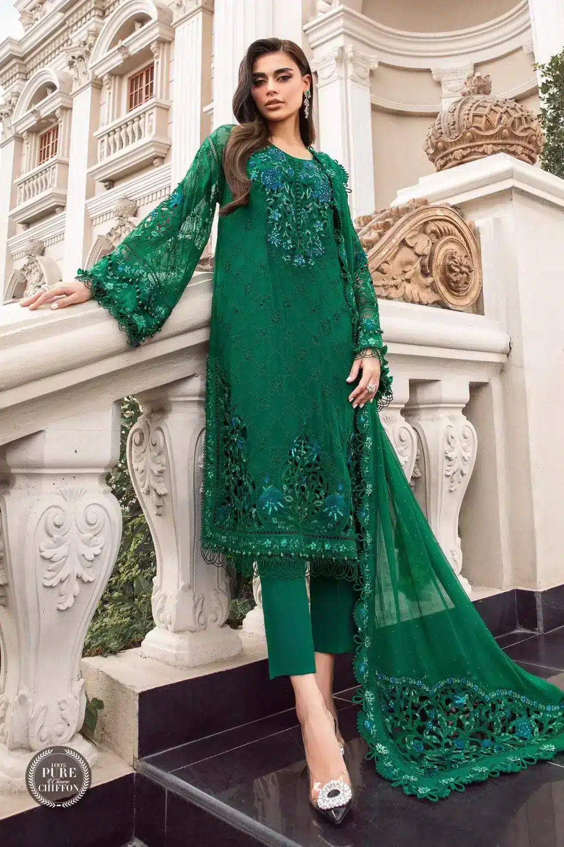 Maria B | Luxury Chiffon Collection | Emerald Green -  Maria B Formal -  Agha Fabrics