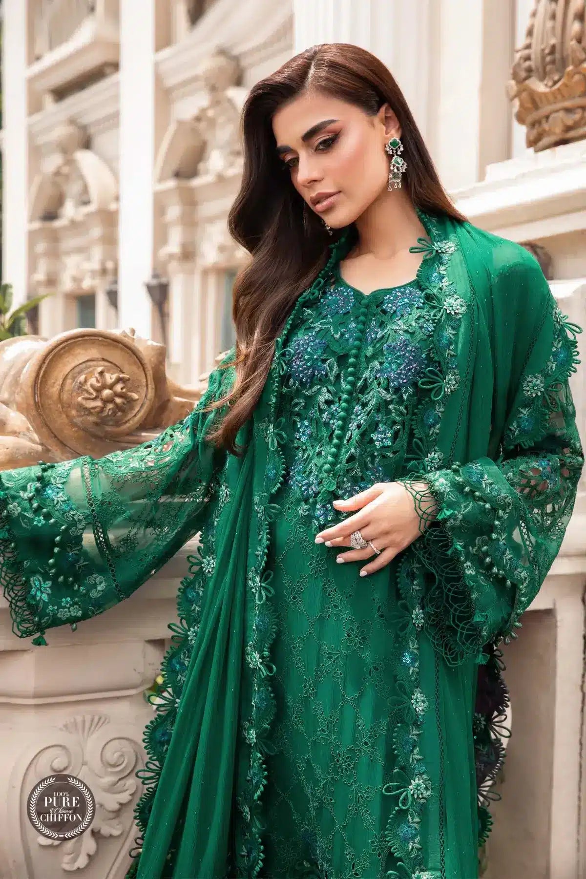 Maria B | Luxury Chiffon Collection | Emerald Green -  Maria B Formal -  Agha Fabrics